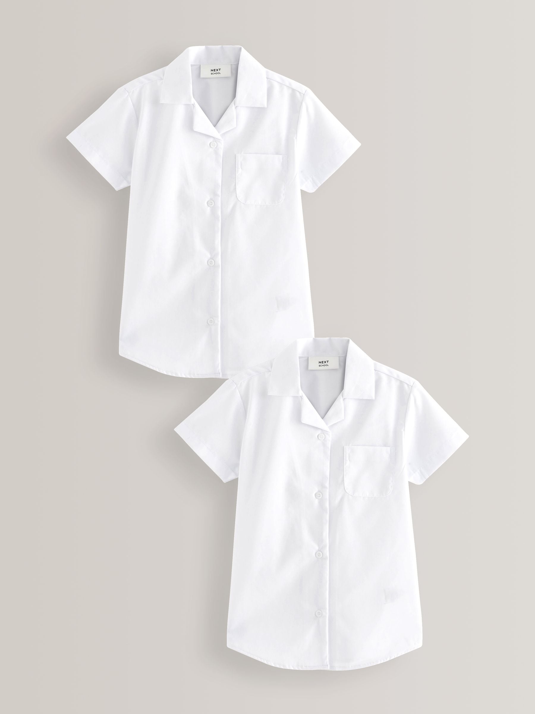 White 2 Pack Short Sleeve Revere Collar School Shirts (3-17yrs)