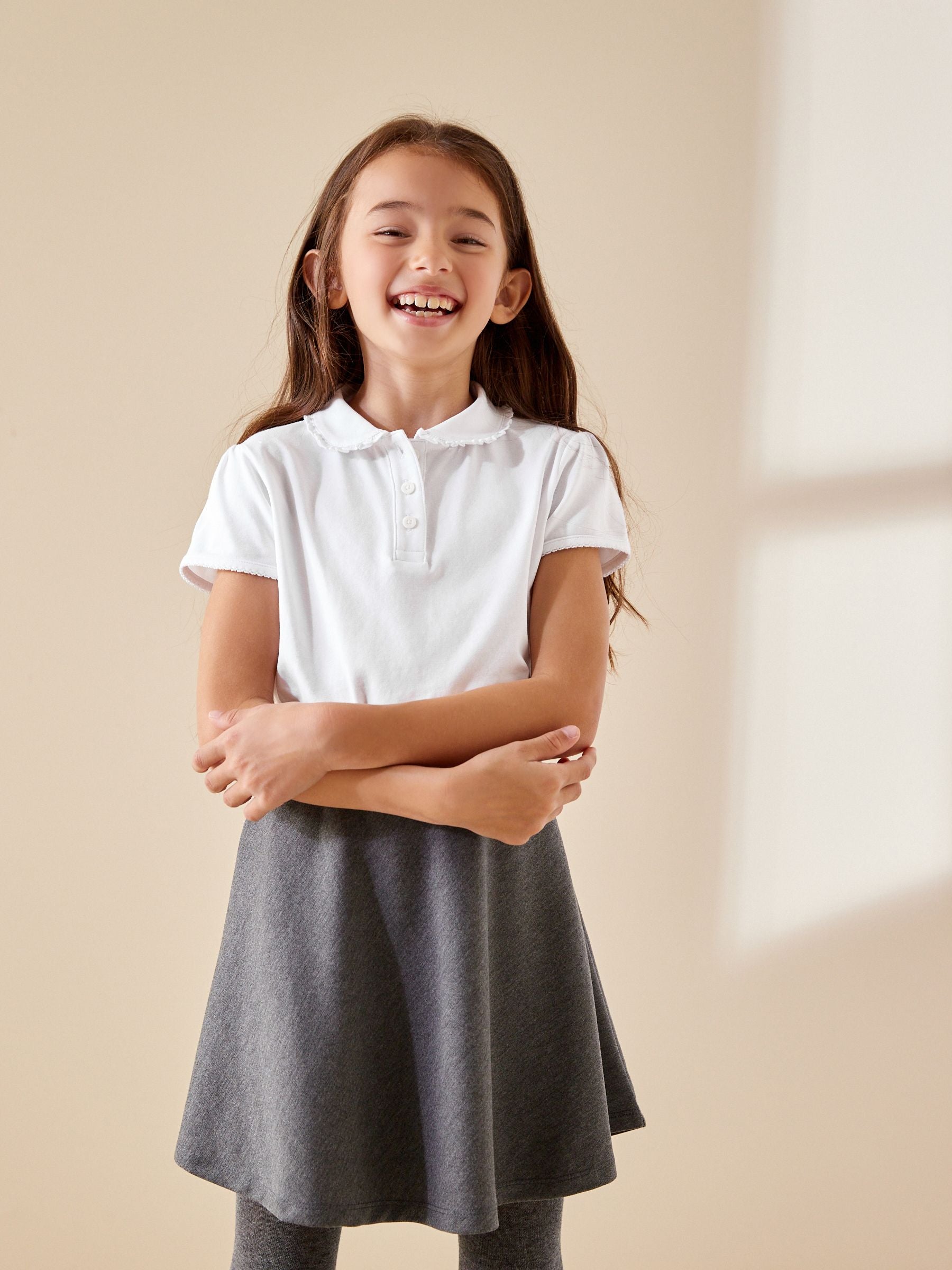 White 2 Pack Cotton Stretch Frill Collar School Polo Tops (3-16yrs)