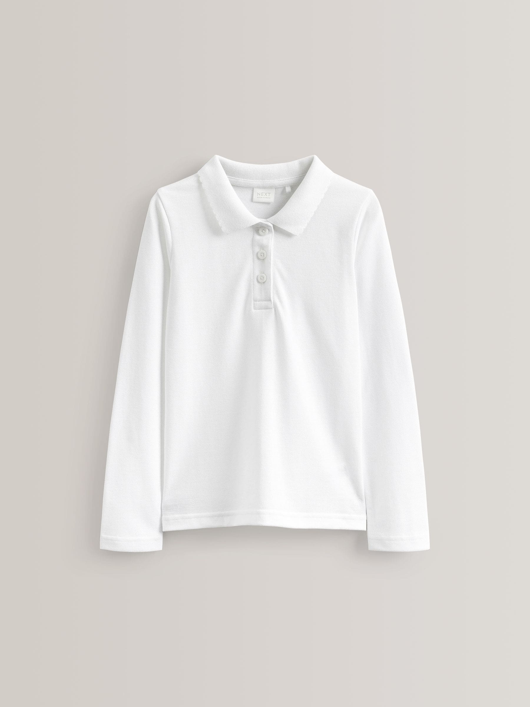 White Regular Fit 5 Pack 100% Cotton Long Sleeve School Polo Shirts (3-16yrs)