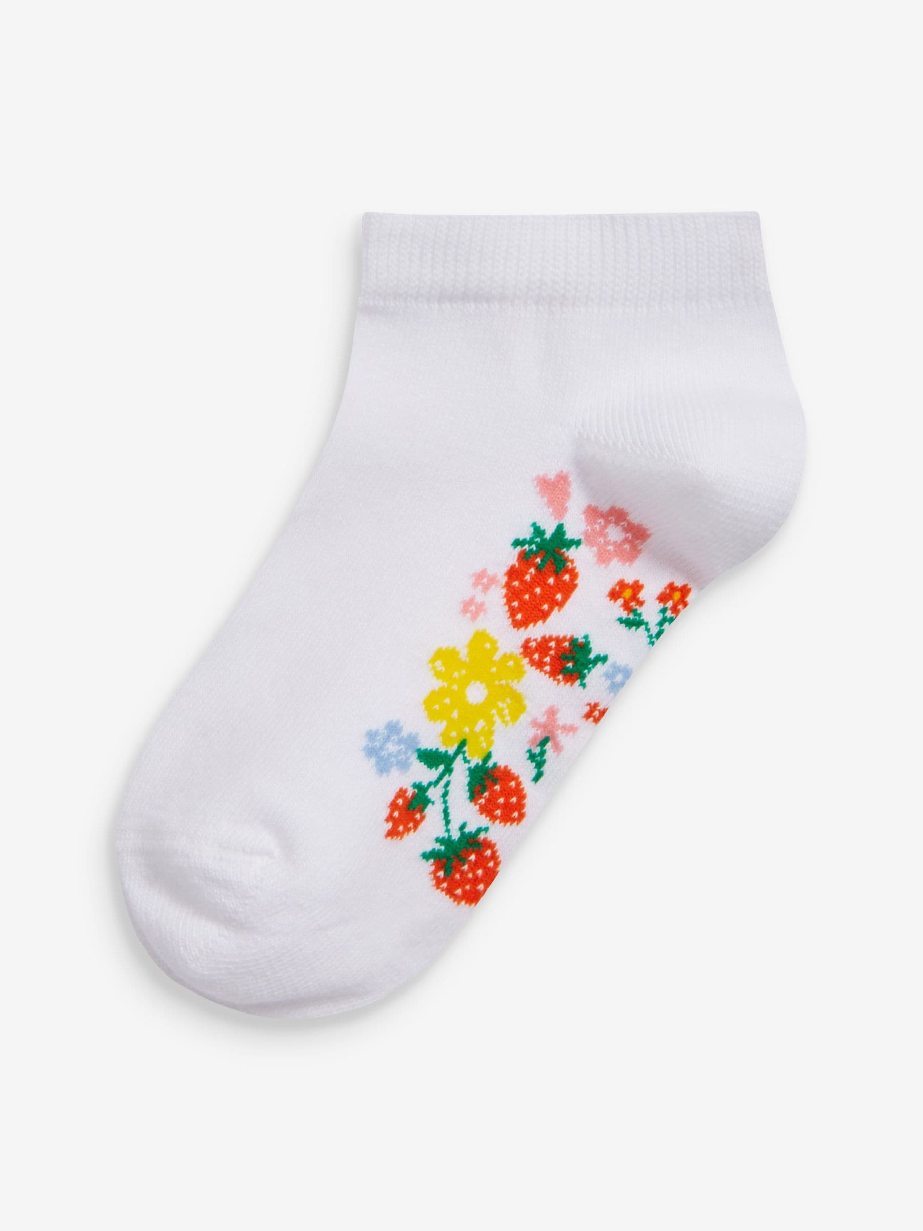 White Floral 5 Pack Cotton Rich Footbed Trainer Socks