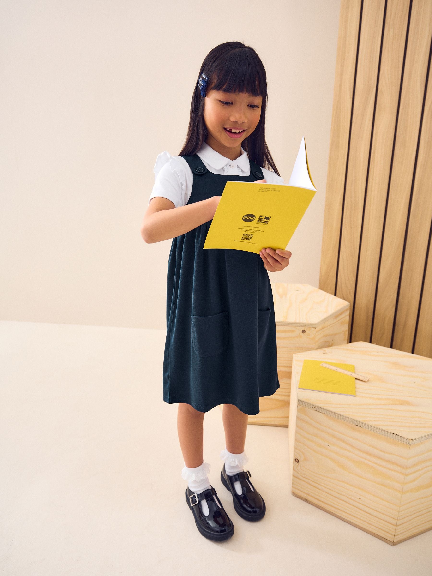 Navy Blue Jersey Stretch Pinafore School Dress (3-14yrs)