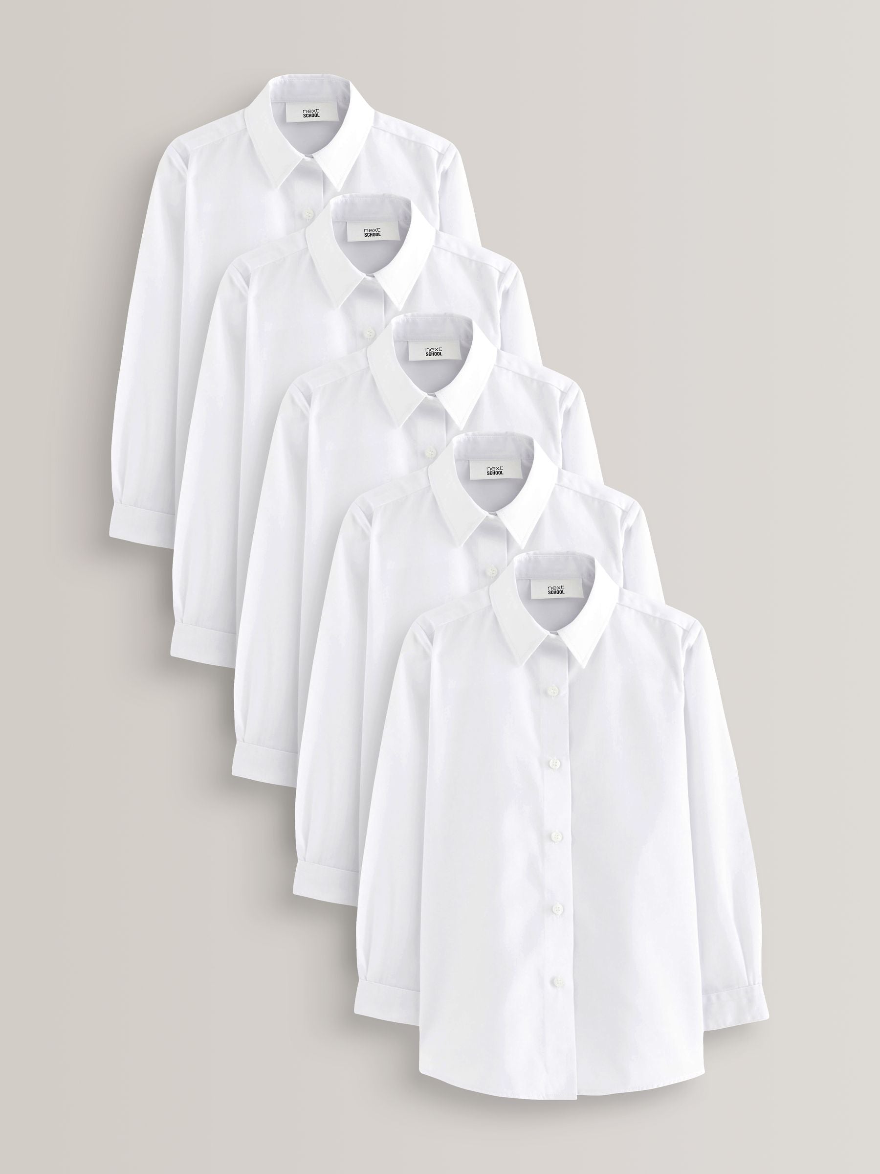 White Regular Fit 5 Pack Long Sleeve Formal School Shirts (3-18yrs)
