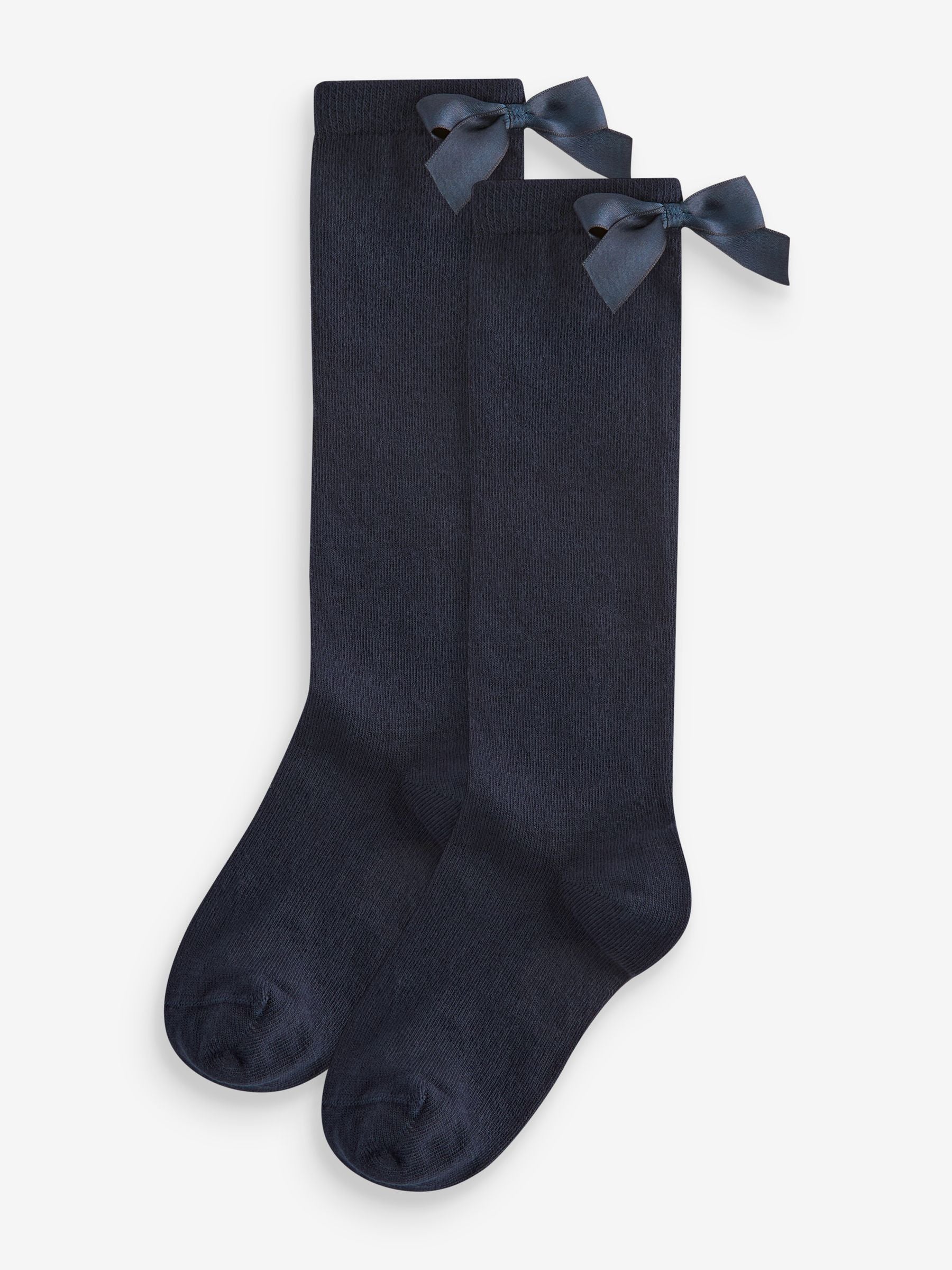 Navy Blue 2 Pack Cotton Rich Bow Knee High Socks