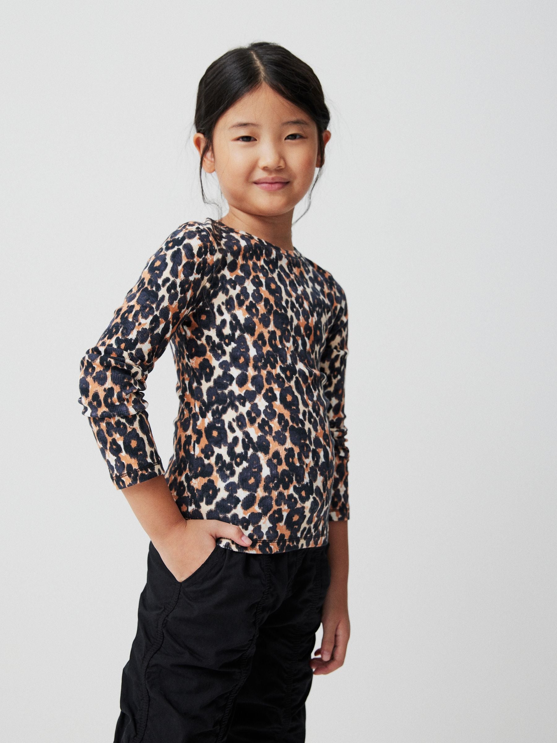 Leopard Print Long Sleeve Ribbed Top (3-16yrs)
