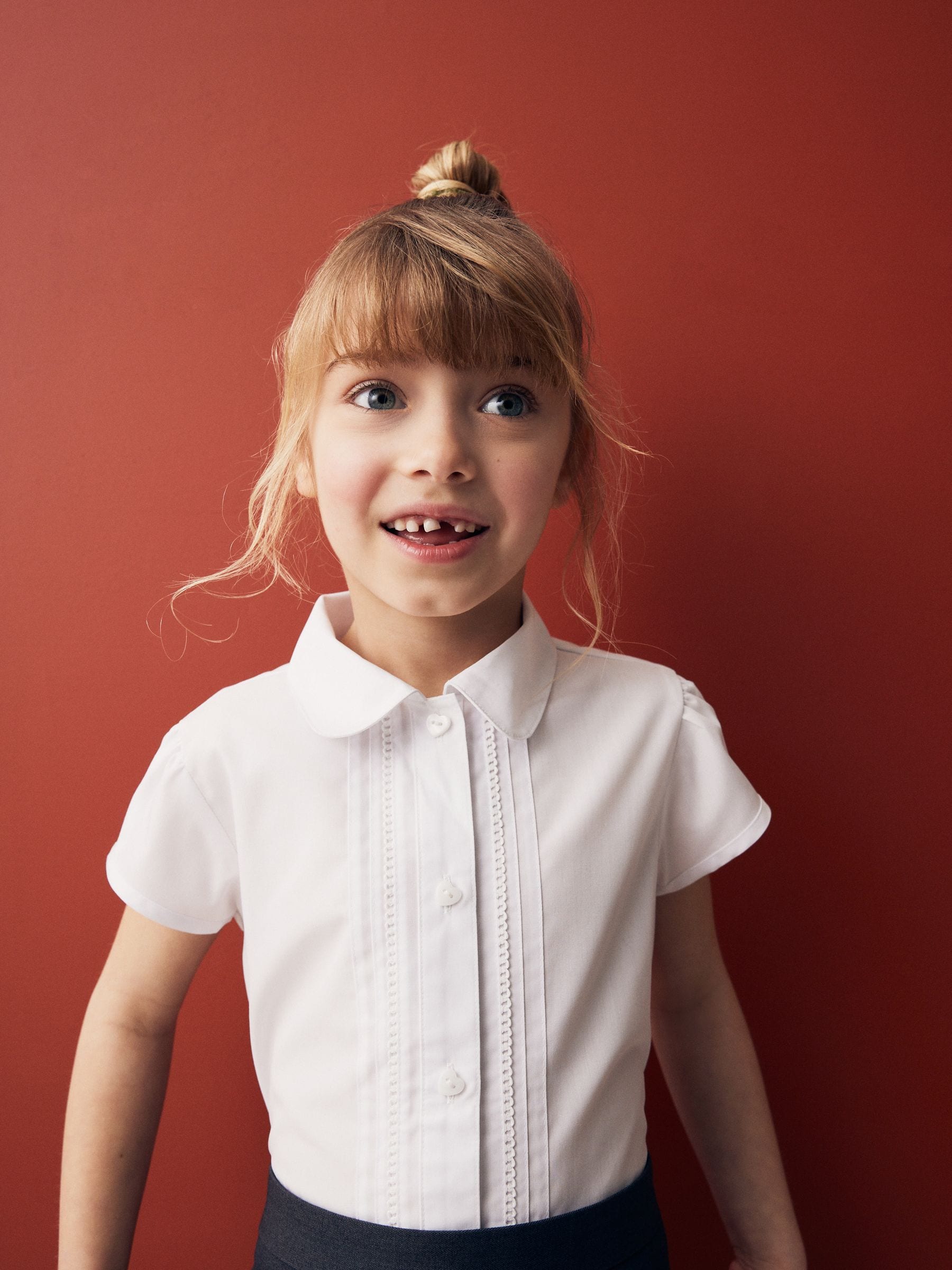 White Regular Fit Puff Sleeve Lace Trim School Blouse (3-14yrs)