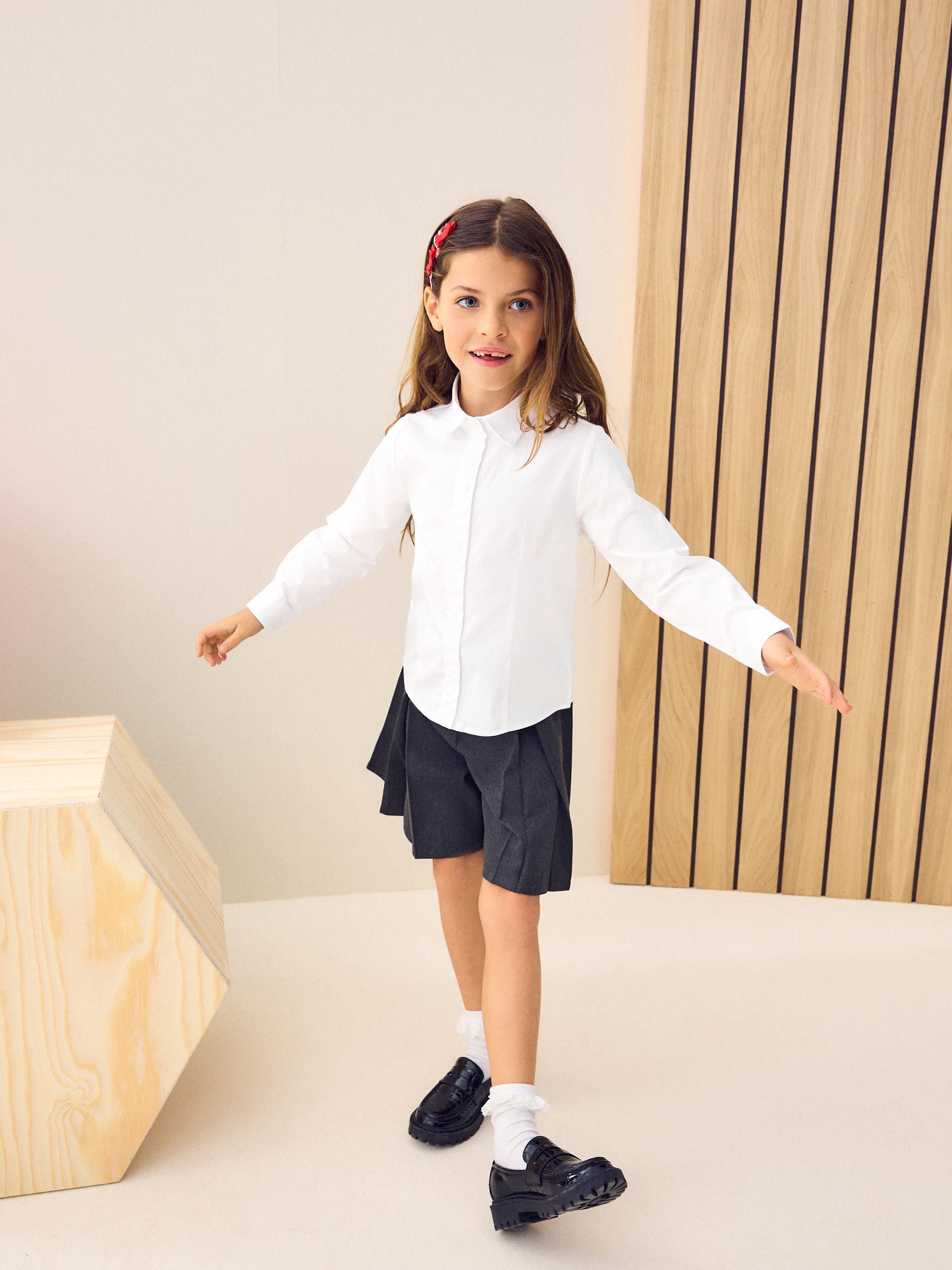 White Touch Fastening Cotton Rich Stretch Long Sleeve School Shirt (3-17yrs)