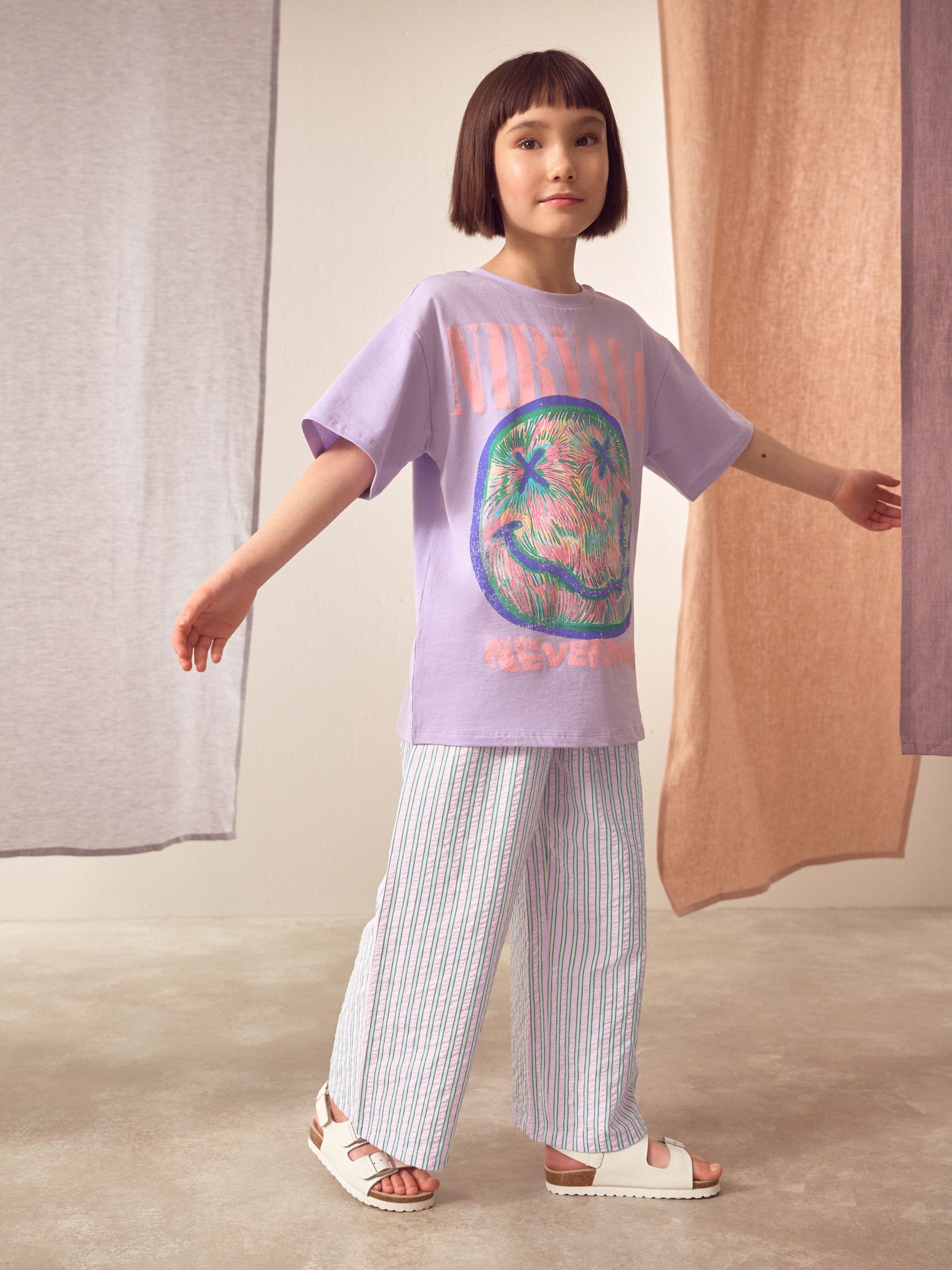 Pink/Green Stripe Wide Leg Trousers (3-16yrs)