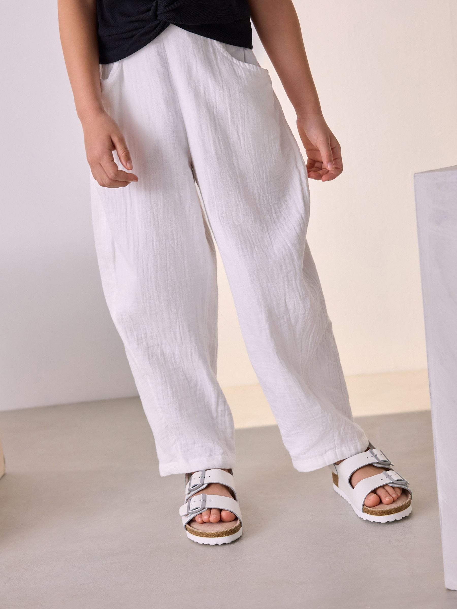 White 100% Cotton Pull On Barrel Trousers (3-16yrs)