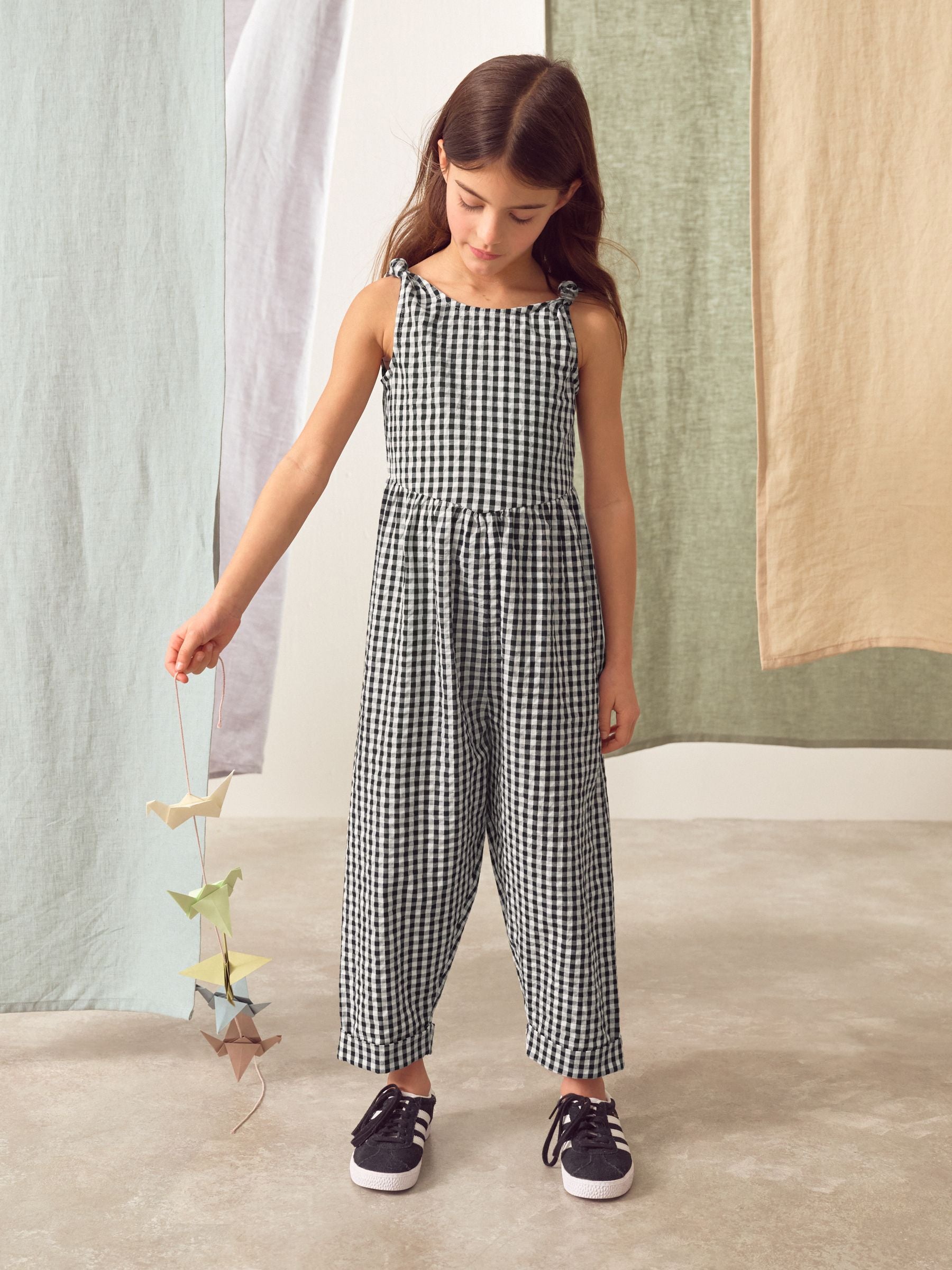 Mono Gingham 100% Cotton Barrel Playsuit (3-16yrs)