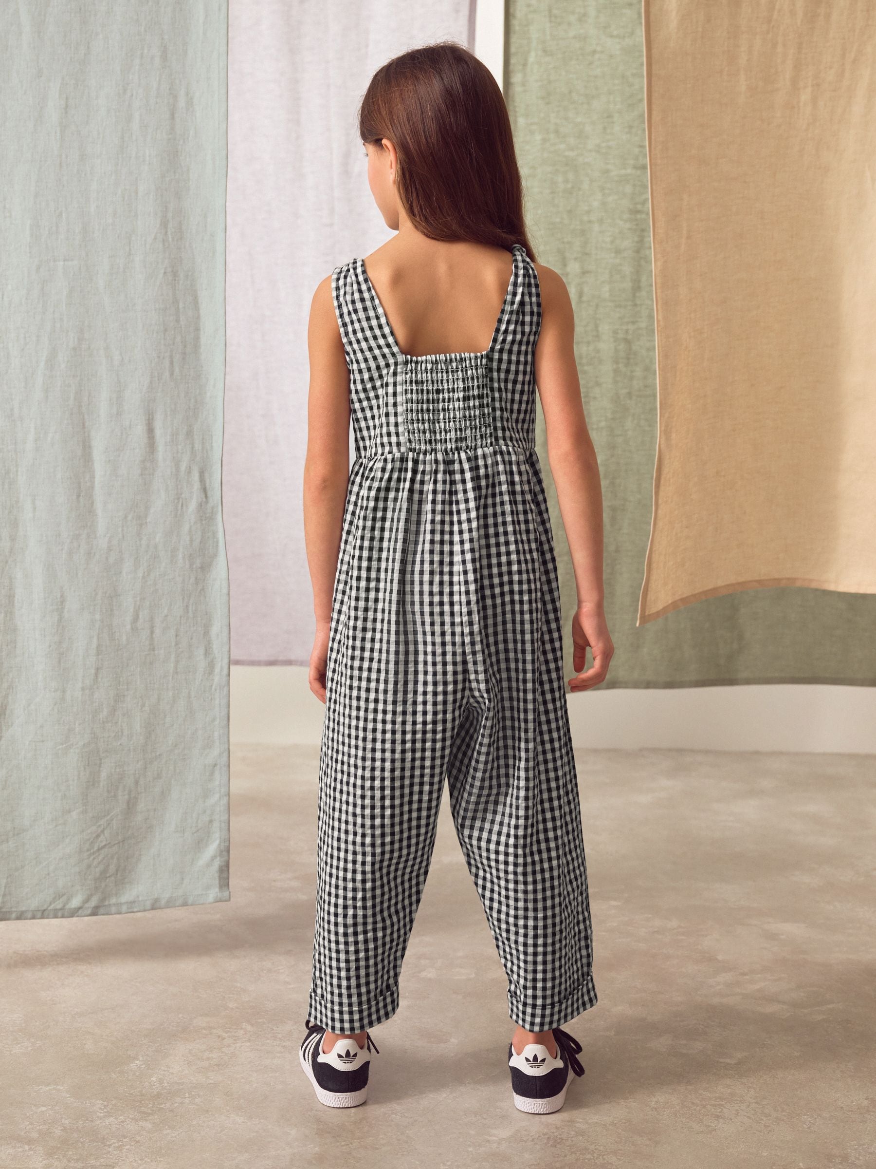 Mono Gingham 100% Cotton Barrel Playsuit (3-16yrs)