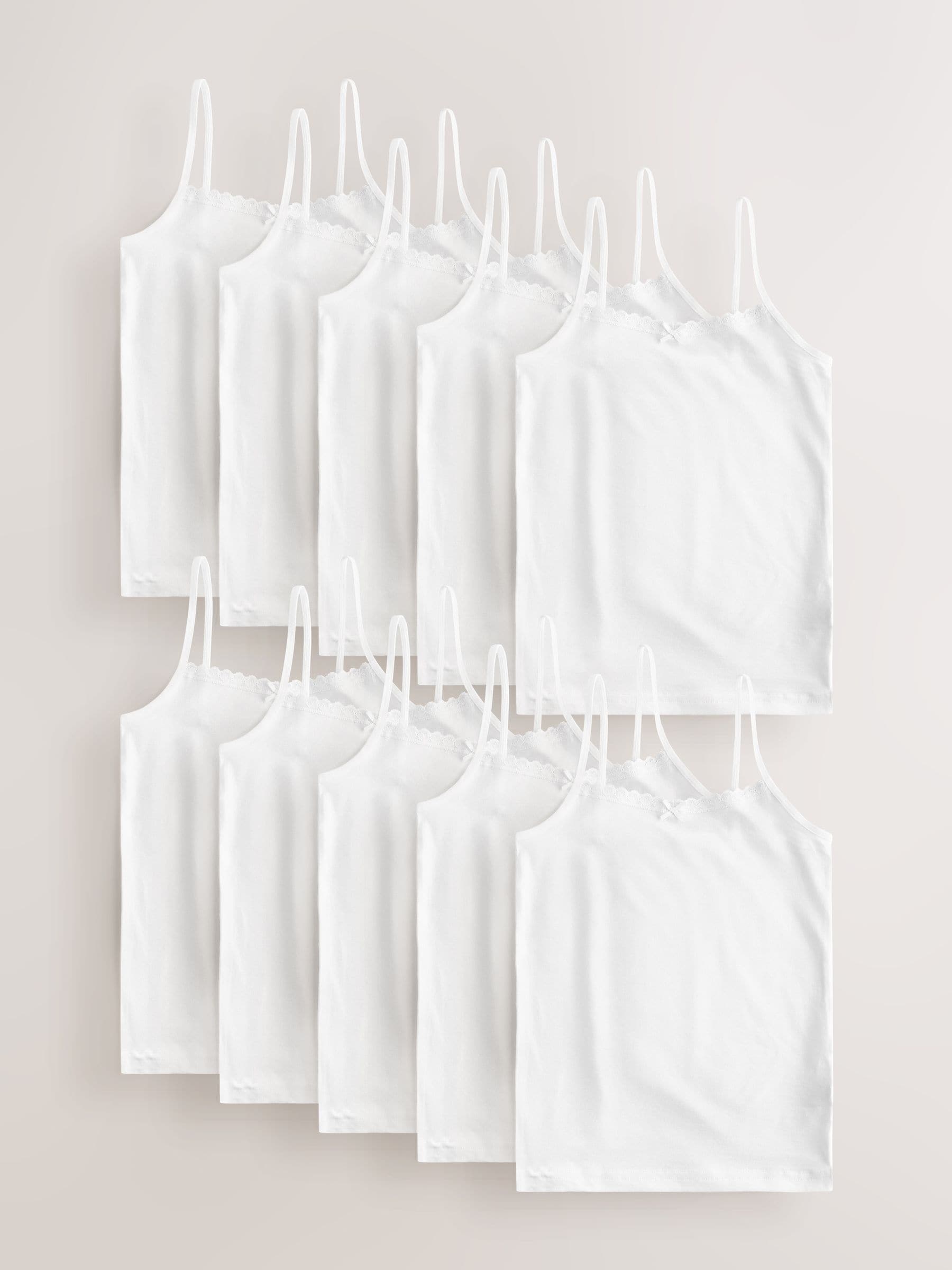 White 10 Pack Elastic Strappy Cami Vests (1.5-16yrs)