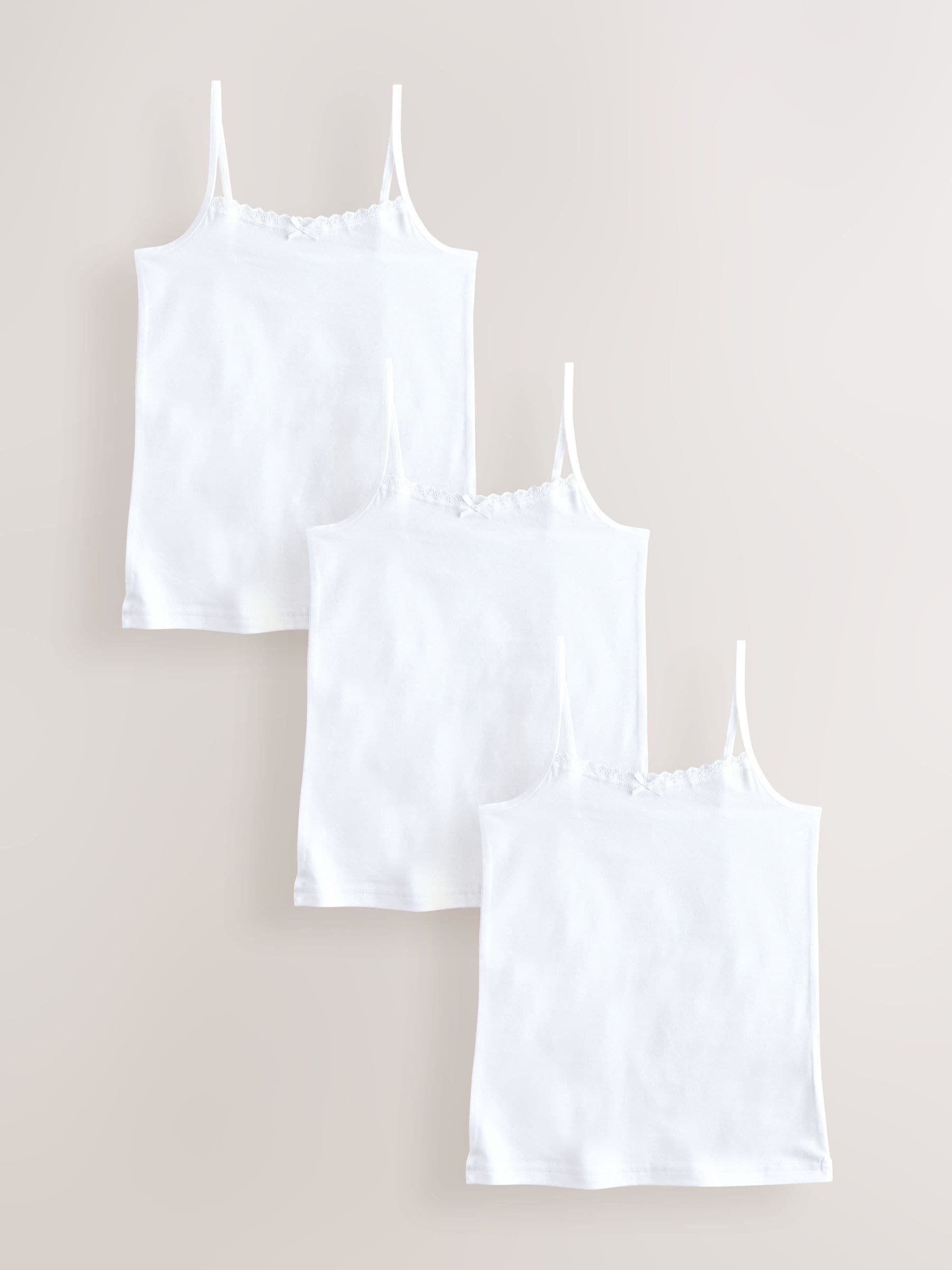 White 3 Pack Elastic Strappy Cami Vests (1.5-16yrs)