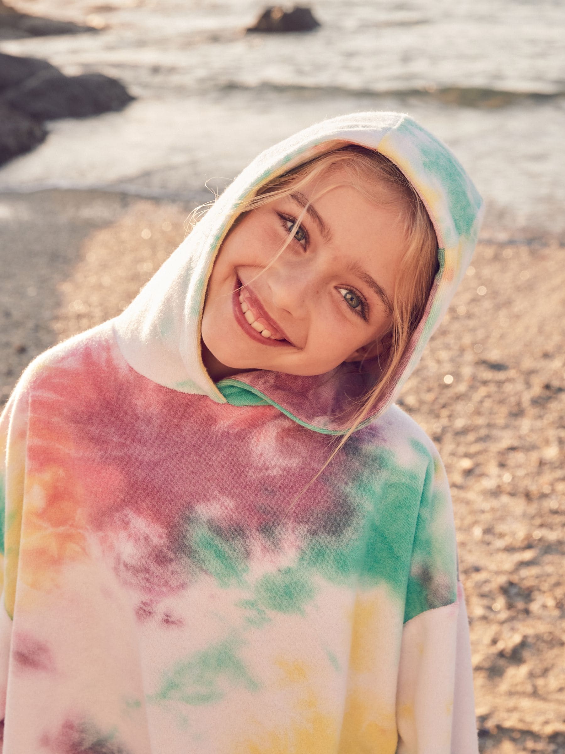 Rainbow Tie-Dye Towelling Beach Co-Ord Hoodie And Shorts Set (3-16yrs)