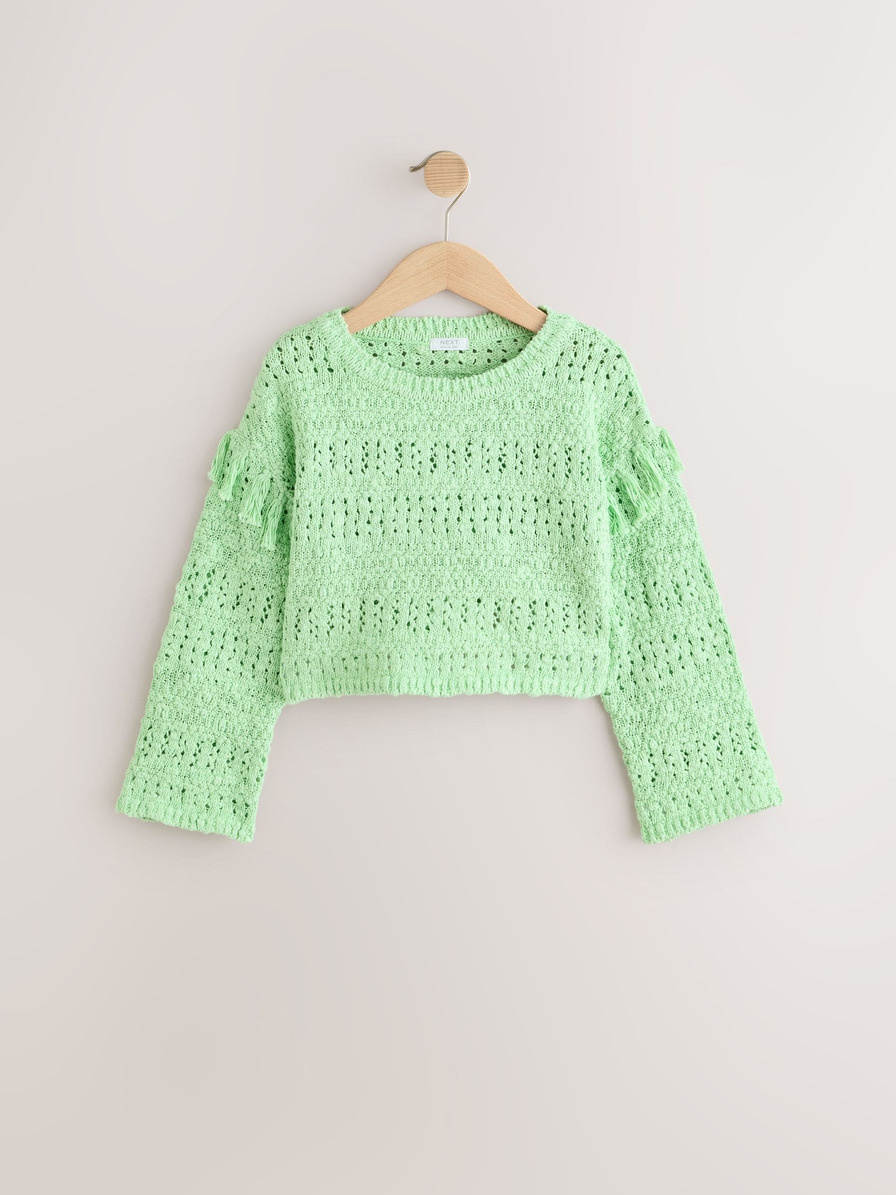 Lime Green Tassle Knitted 100% Cotton Jumper (3-16yrs)
