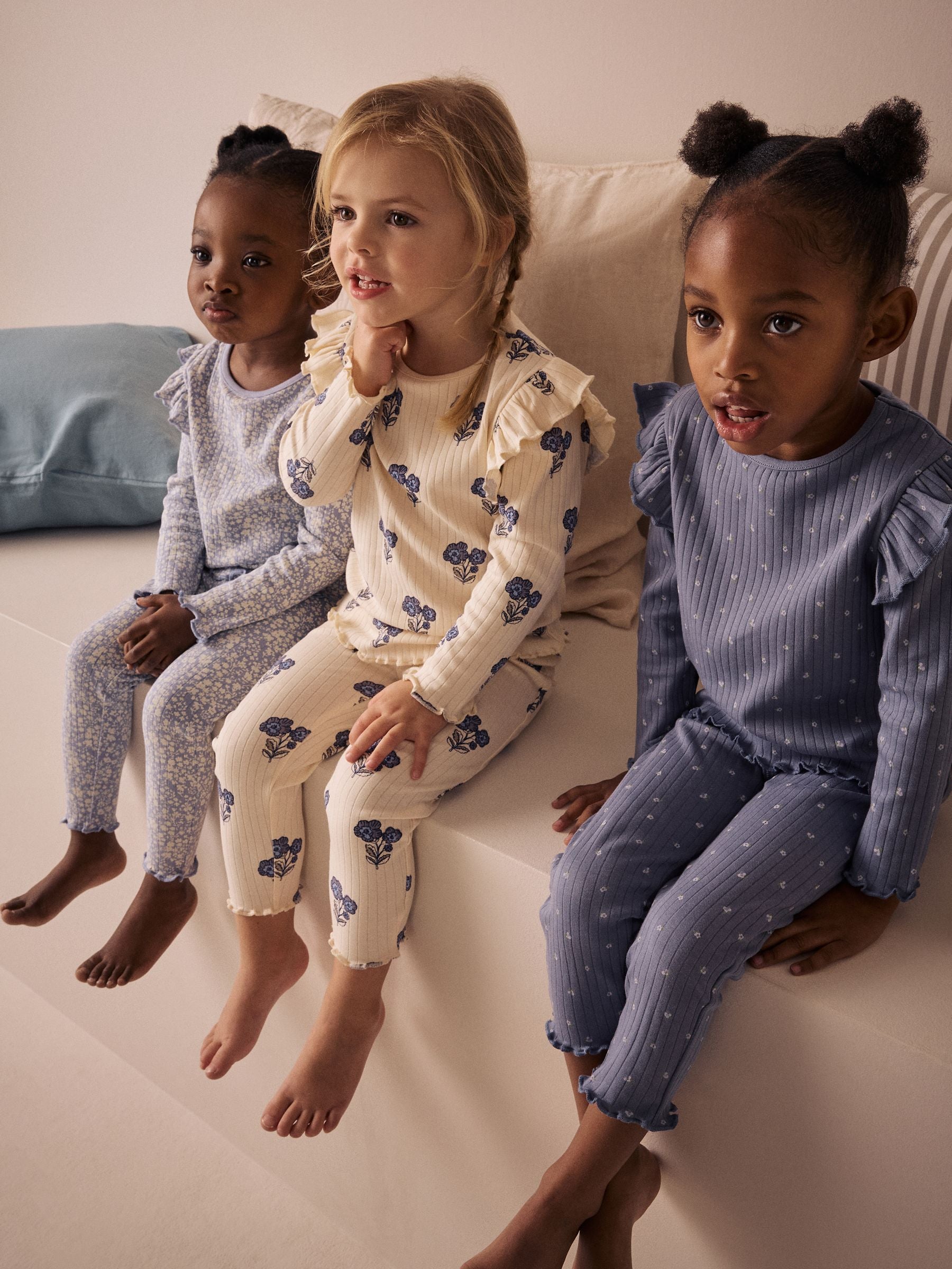 Blue/White Rib Snuggle Pyjamas 3 Pack (9mths-12yrs)