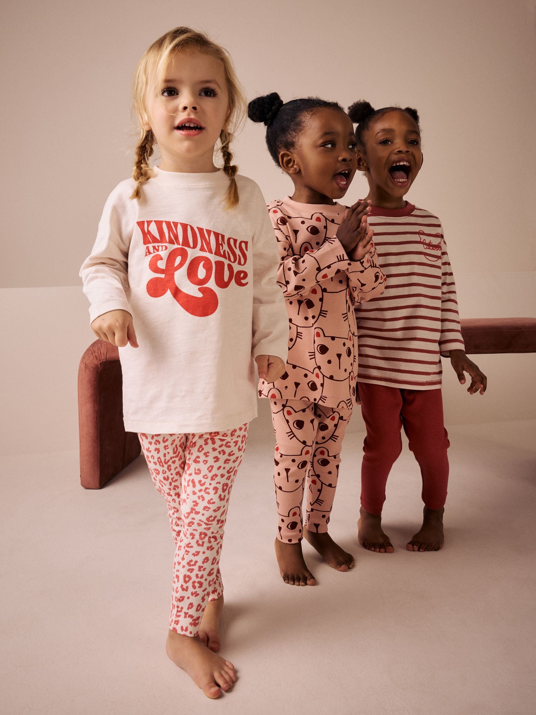 Red/Pink Slogan Snuggle Pyjamas 3 Pack (9mths-8yrs)