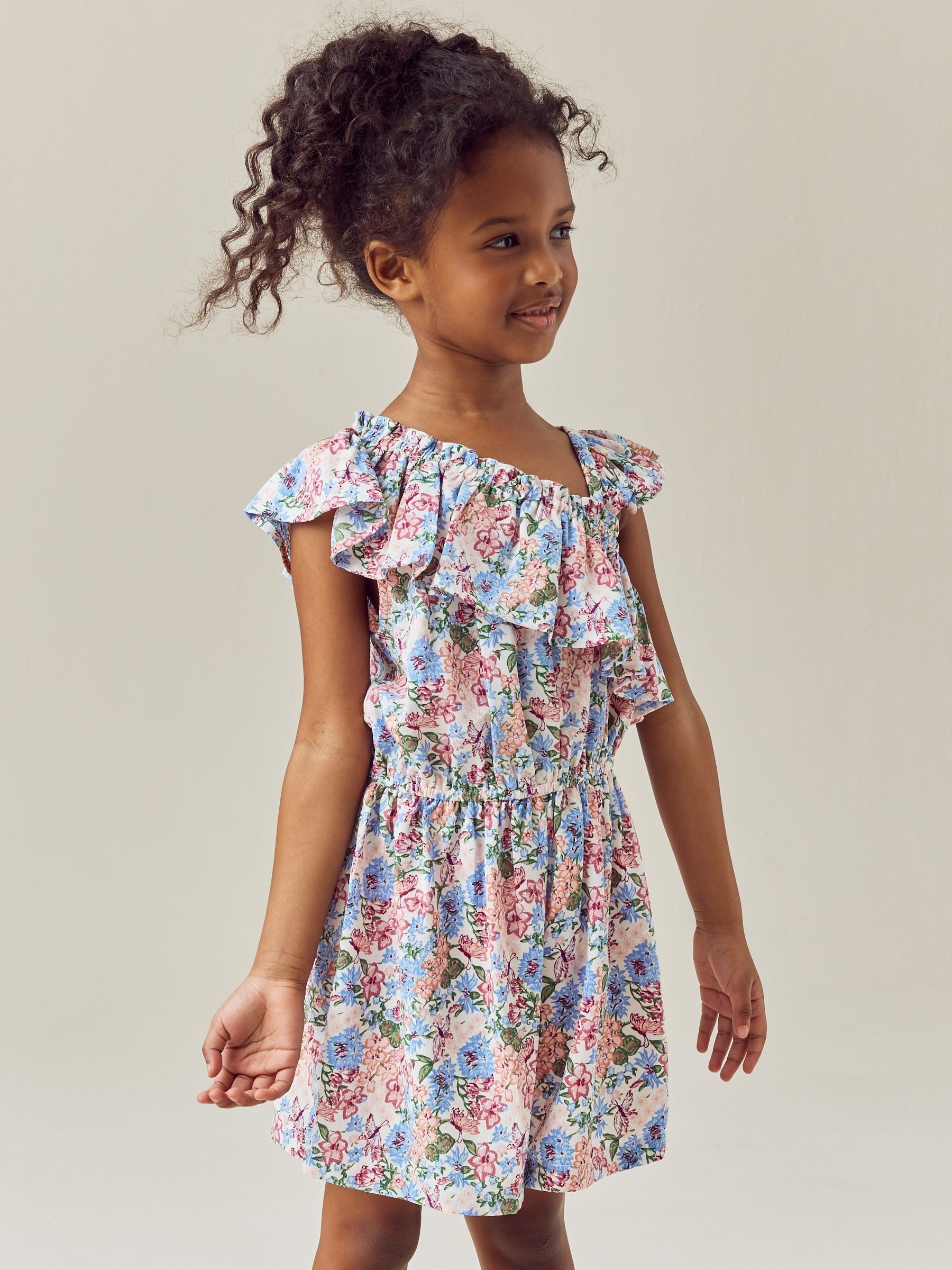 Pink Ditsy Frill Shoulder Playsuit (3-16yrs)