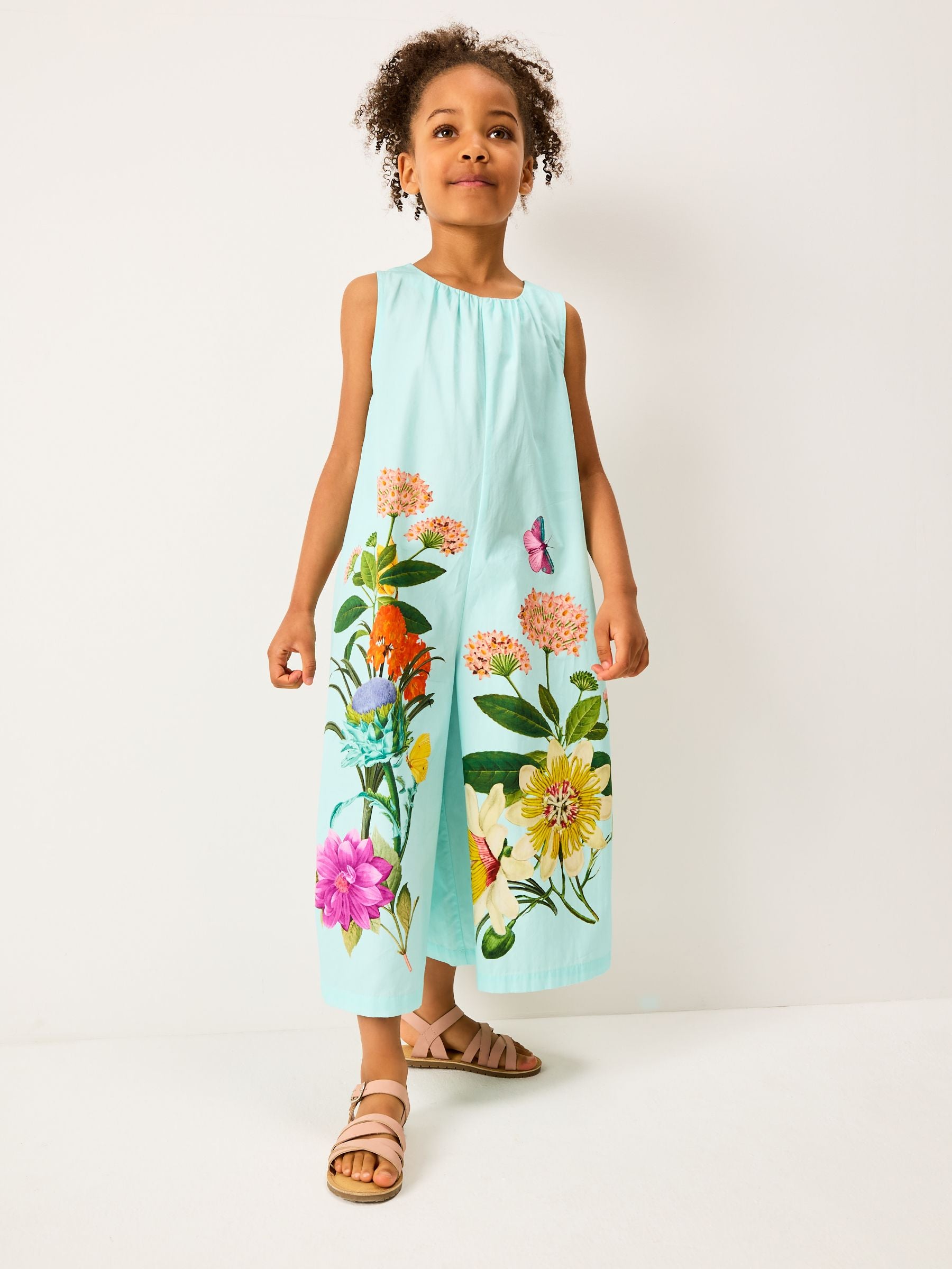 Blue Floral Kew Collection Wide Leg 100% Cotton Jumpsuit (3-16yrs)