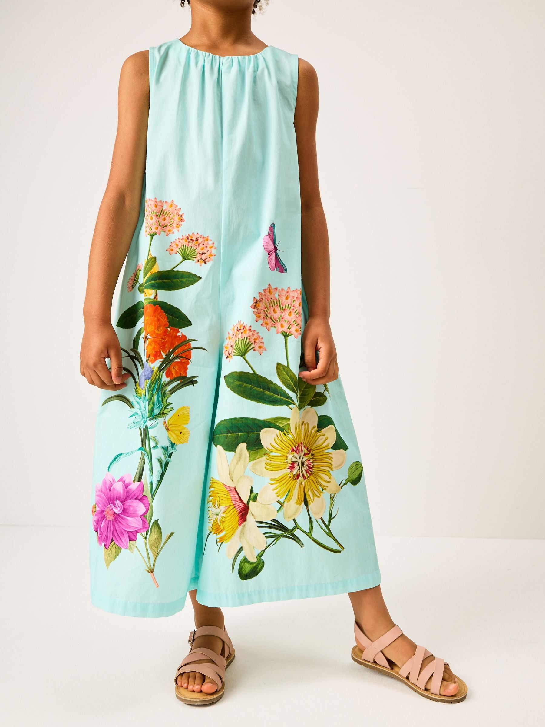 Blue Floral Kew Collection Wide Leg 100% Cotton Jumpsuit (3-16yrs)
