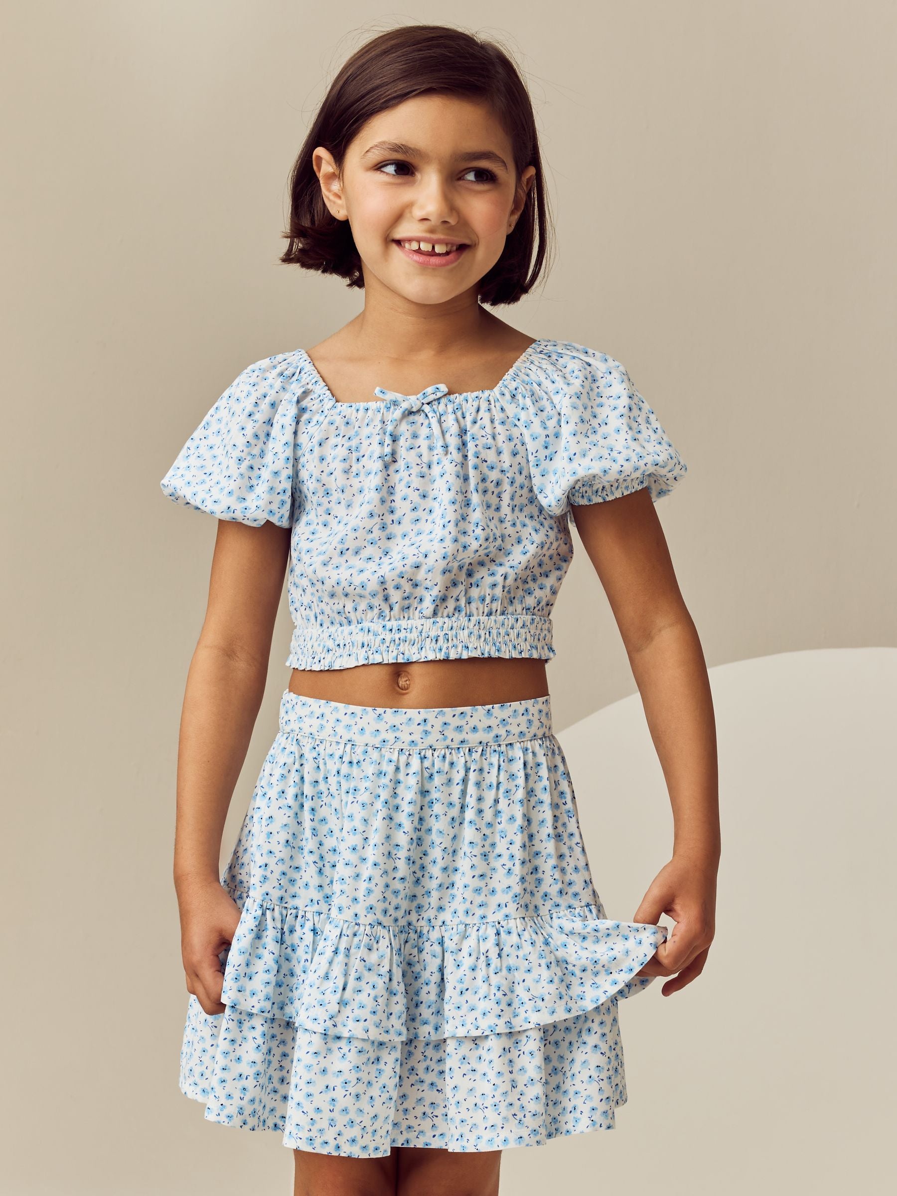 Blue Ditsy Top and Skirt Set (3-16yrs)