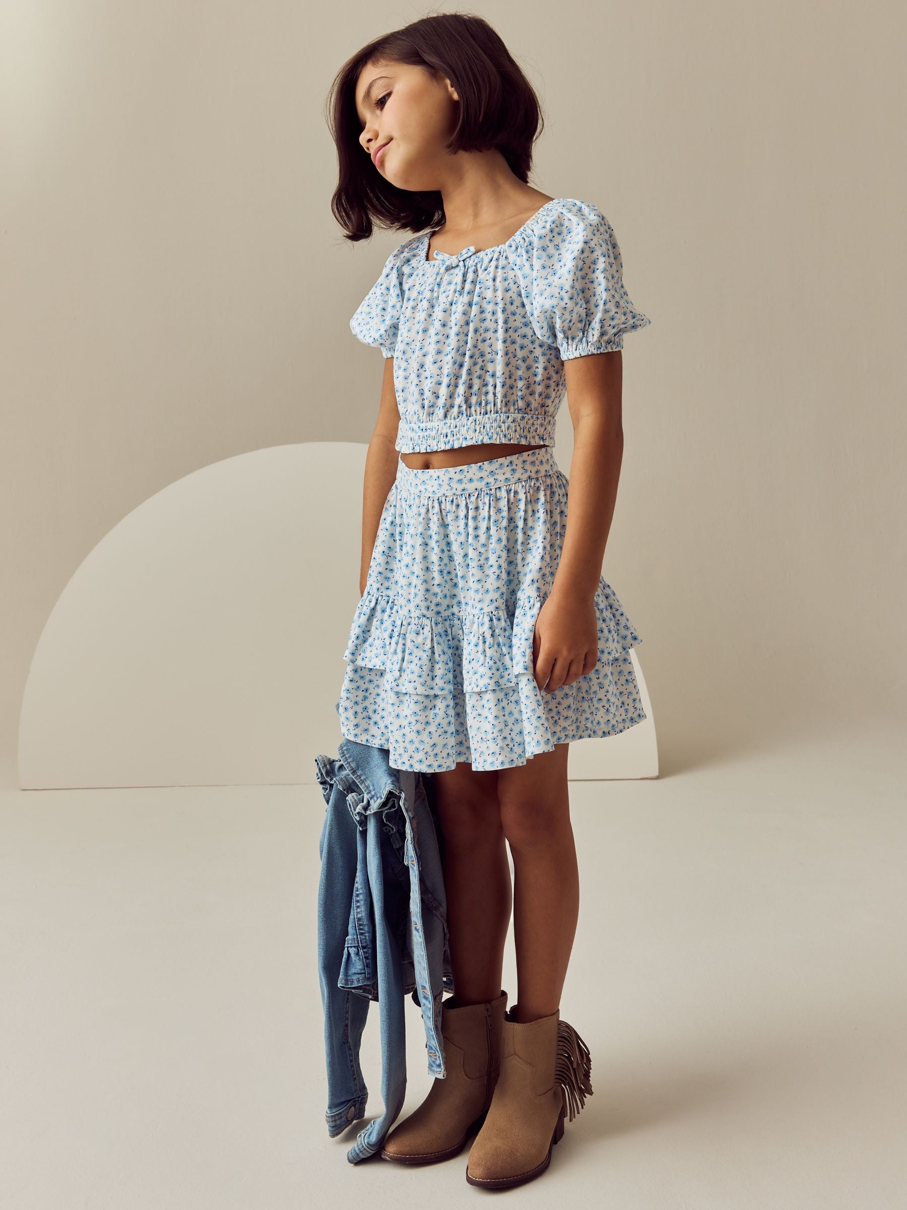 Blue Ditsy Top and Skirt Set (3-16yrs)