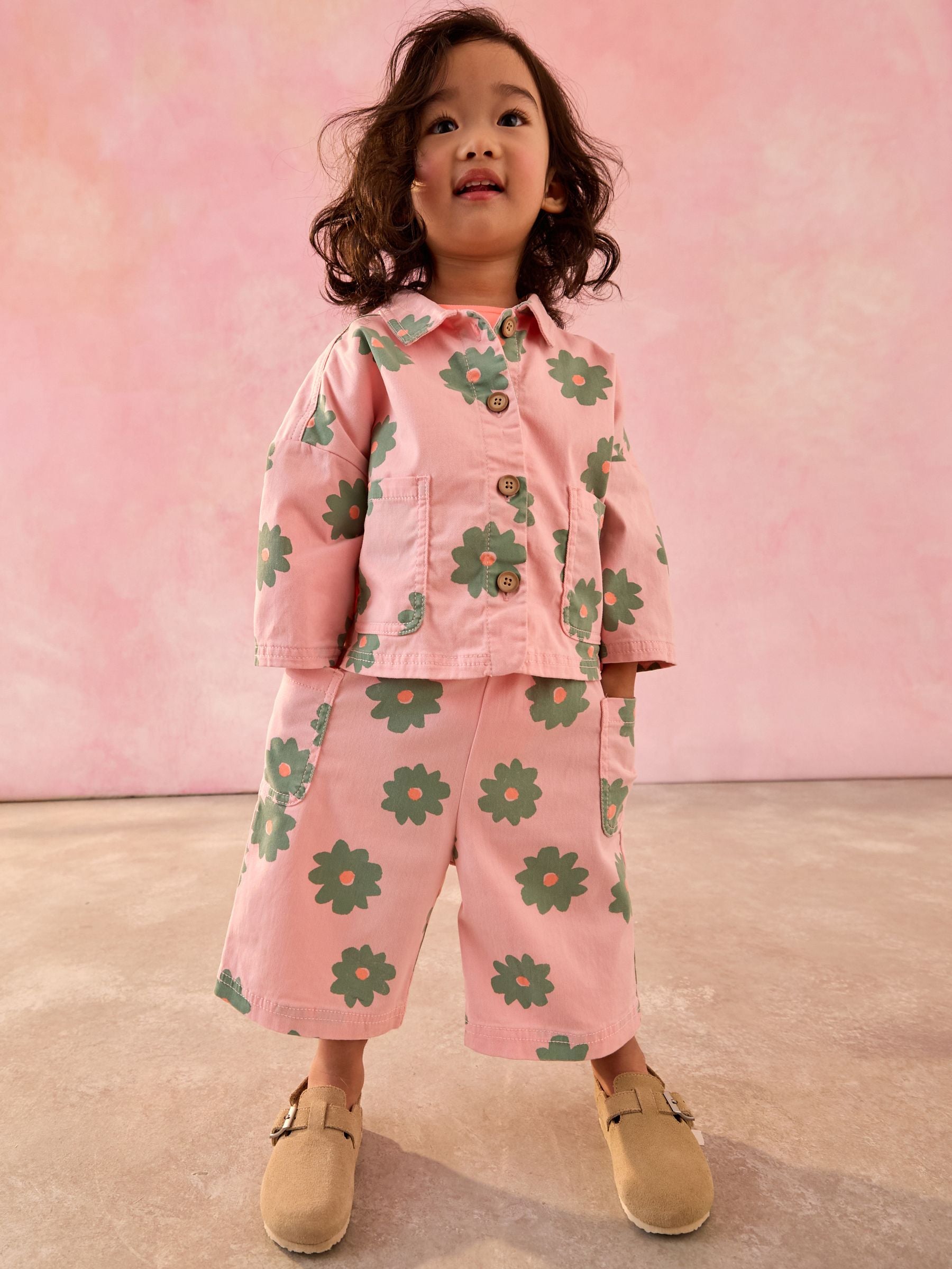 Pink Flower 100% Cotton Jacket T-Shirt And Trousers Set (3mths-8yrs)