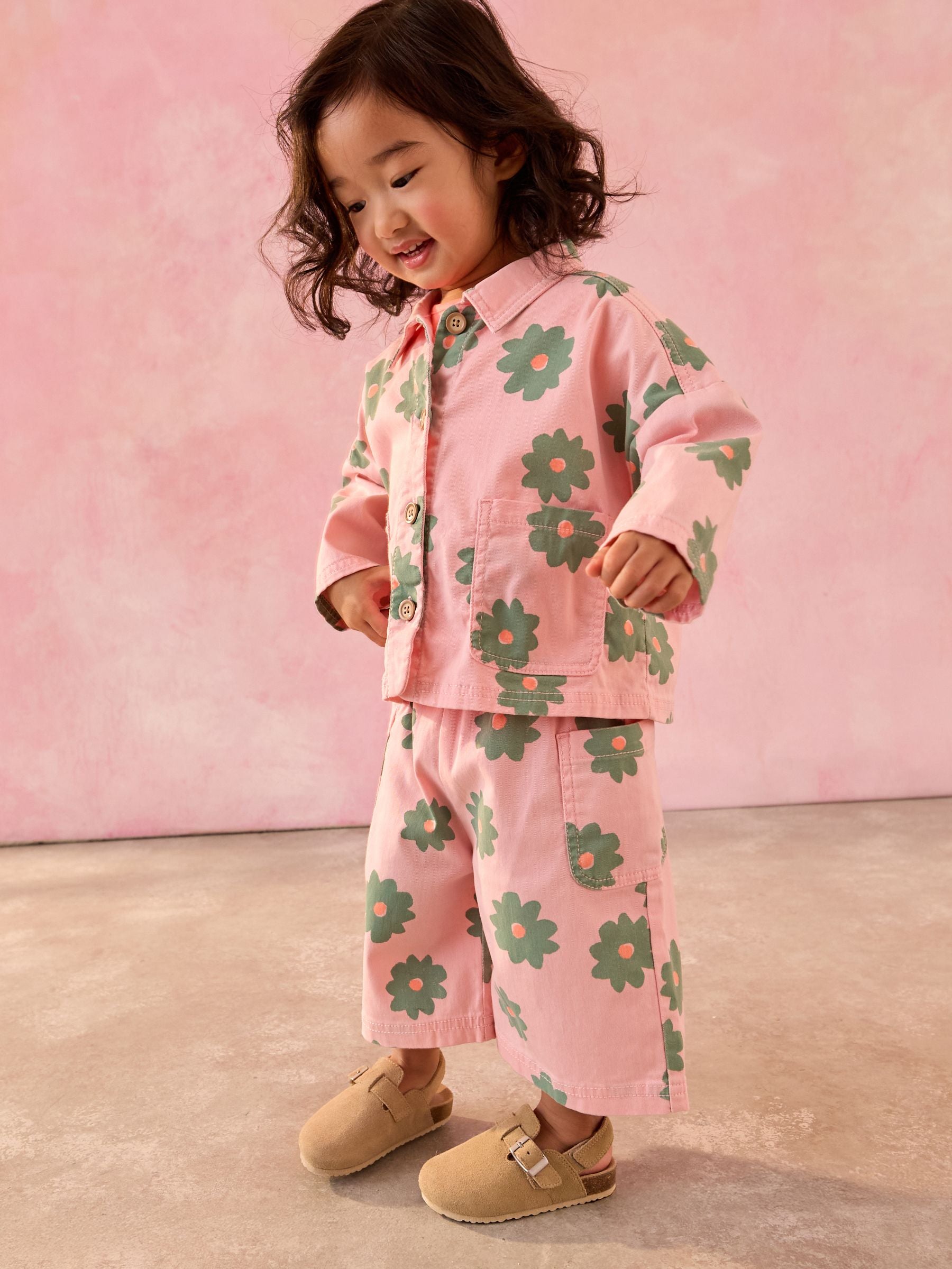 Pink Flower 100% Cotton Jacket T-Shirt And Trousers Set (3mths-8yrs)