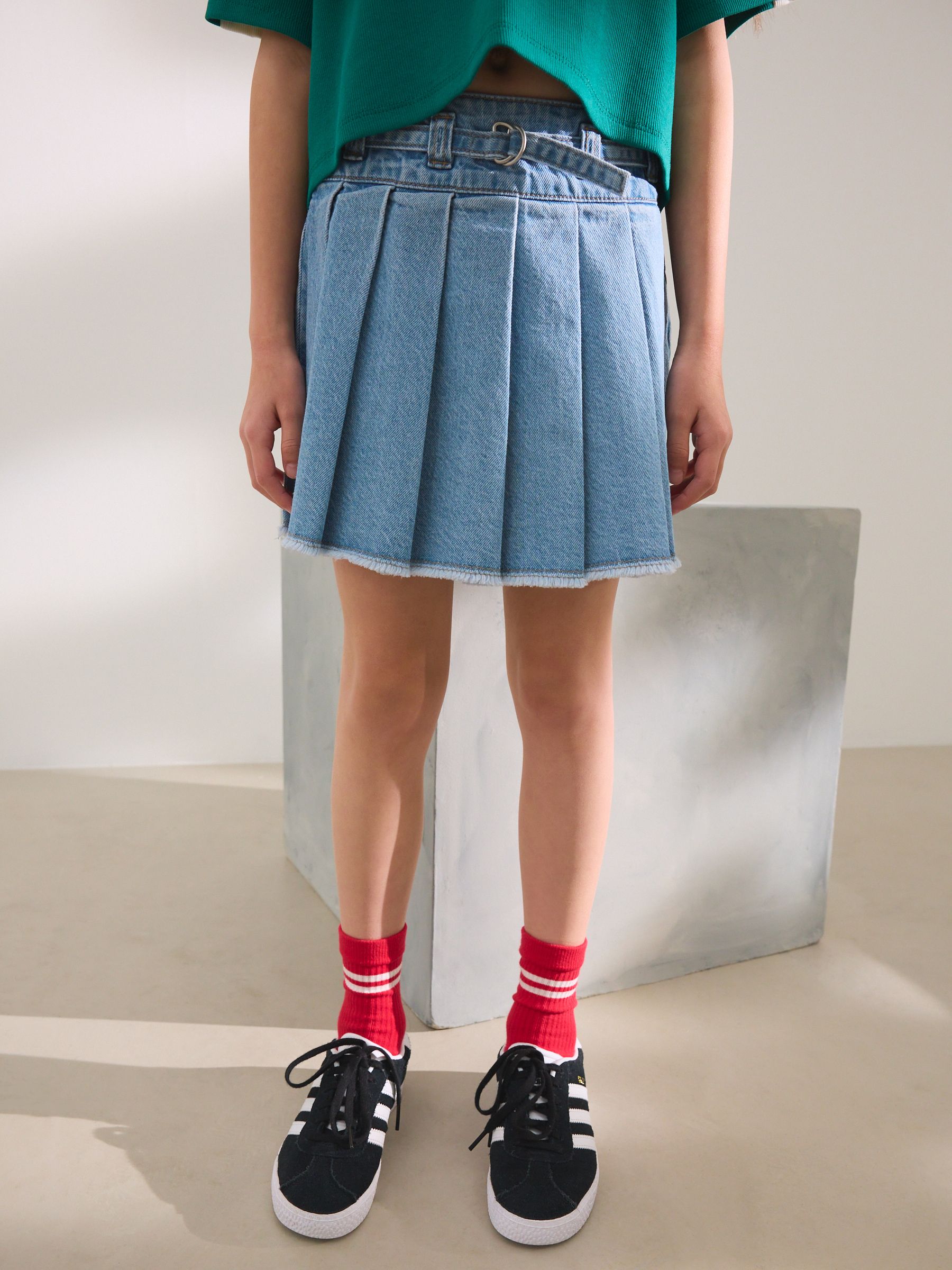 Light Blue Denim Denim Pleated Skirt (3-16yrs)