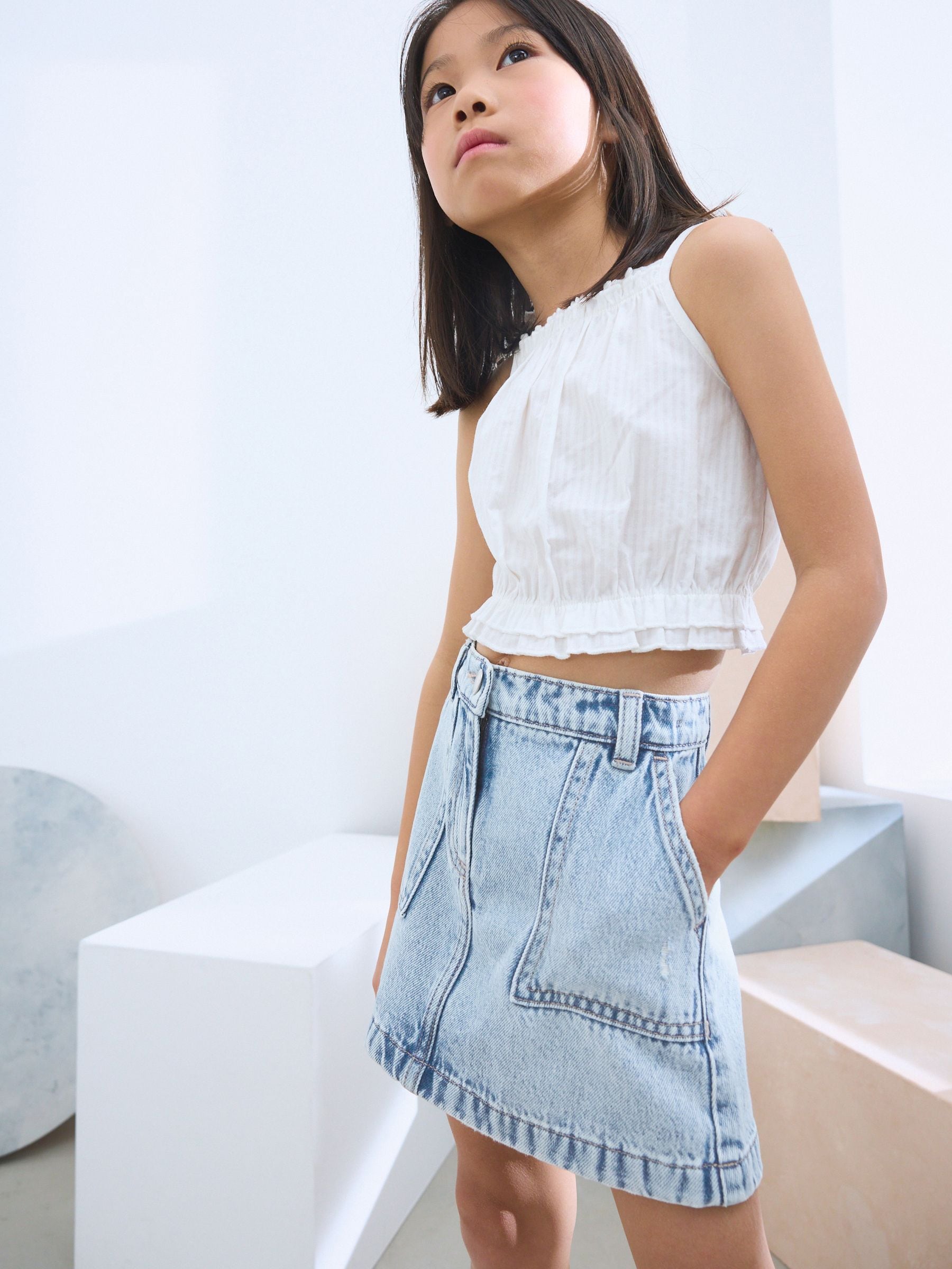 Light Blue 100% Cotton Denim Skirt (3-16yrs)