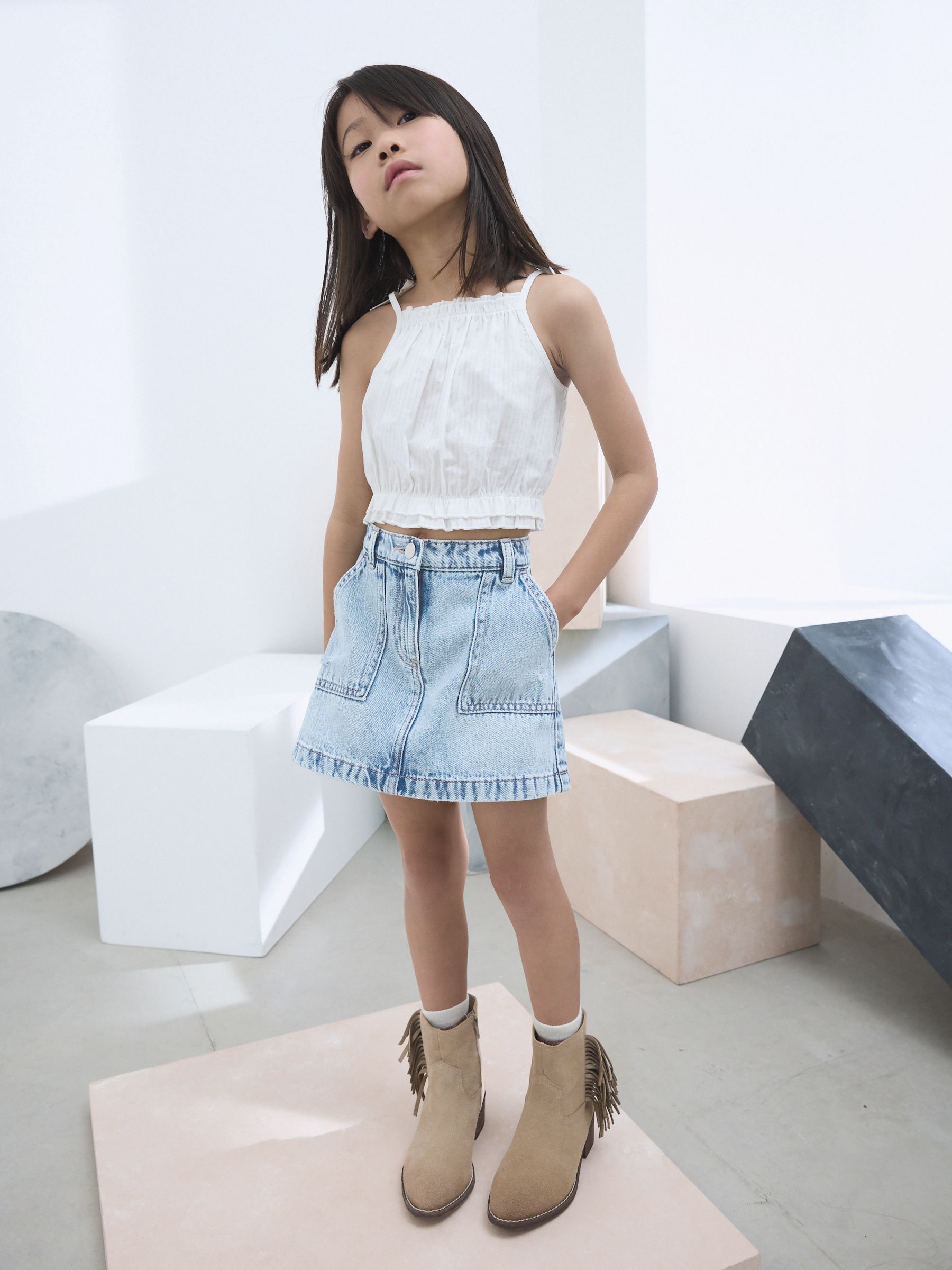 Light Blue 100% Cotton Denim Skirt (3-16yrs)