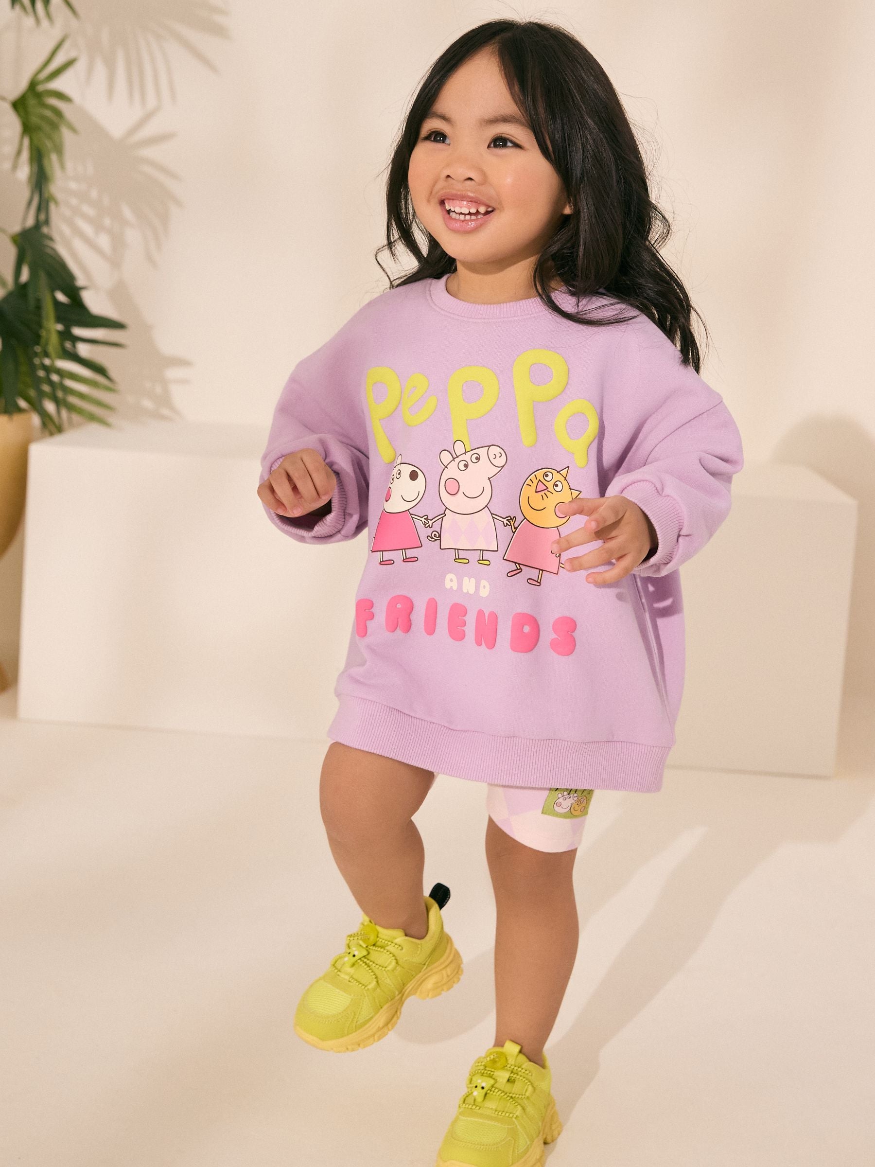 Purple Peppa Pig Crew Sweatshirt & Cycle Shorts Set (6mths-7yrs)