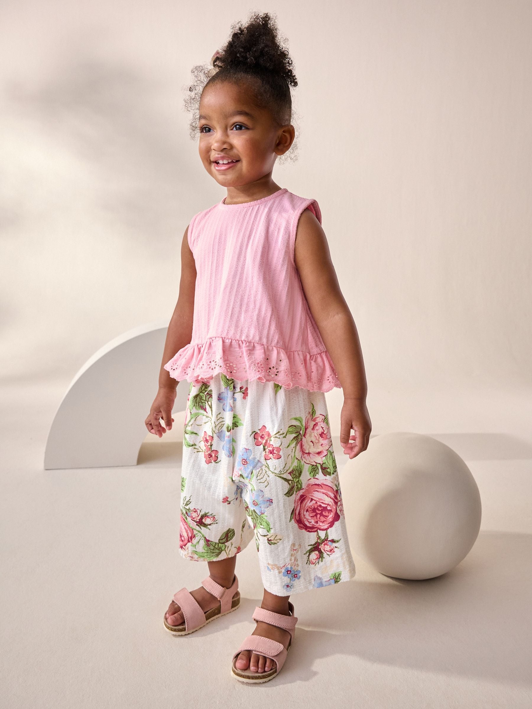 Pink Floral Frill Vest and Wide Leggings Set (3mths-7yrs)