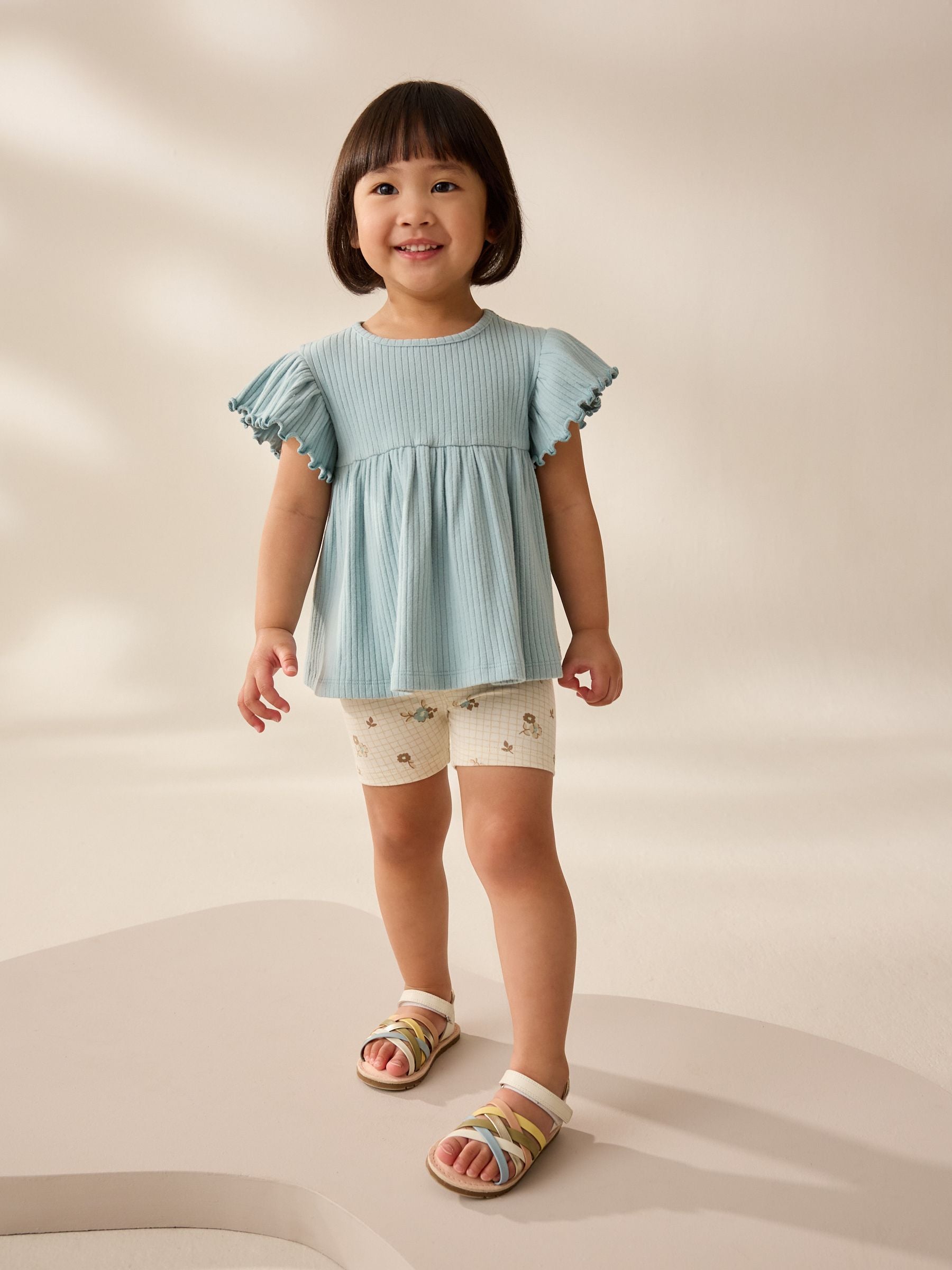 Blue Ditsy Floral Print Short Sleeve Peplum Top and Cycle Shorts Set (3mths-7yrs)