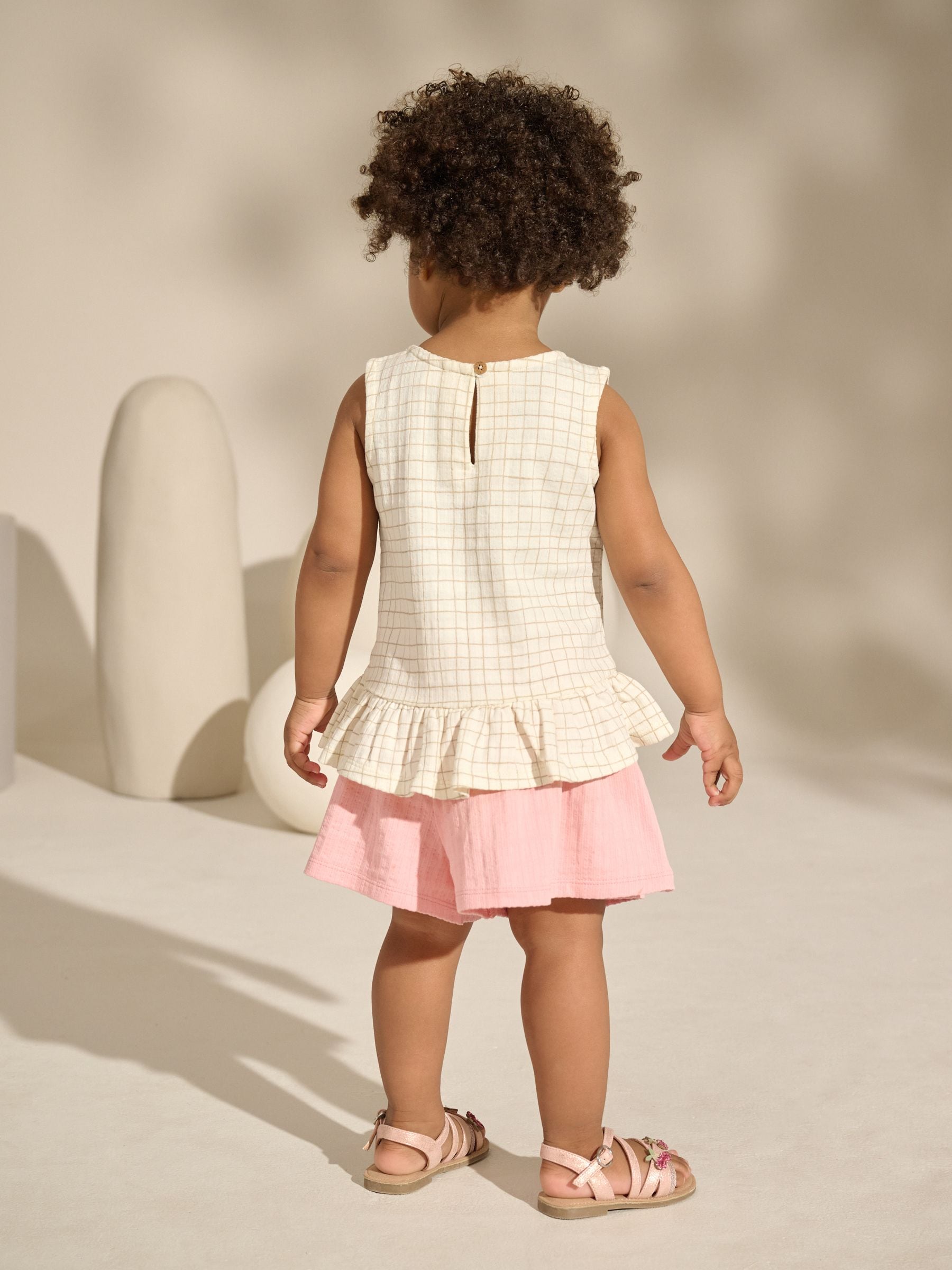 White/Pink Embroidered Flowers Peplum 100% Cotton Vest and Shorts Set (3mths-7yrs)