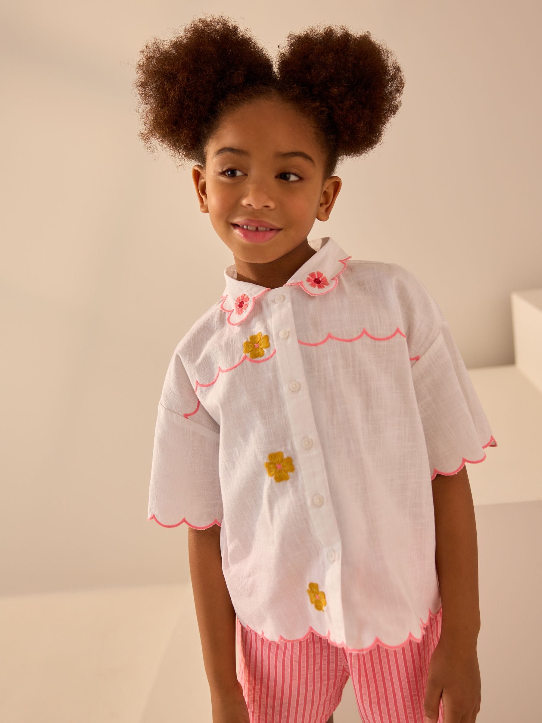 White Embroidered 100% Cotton Shirt (3-16yrs)