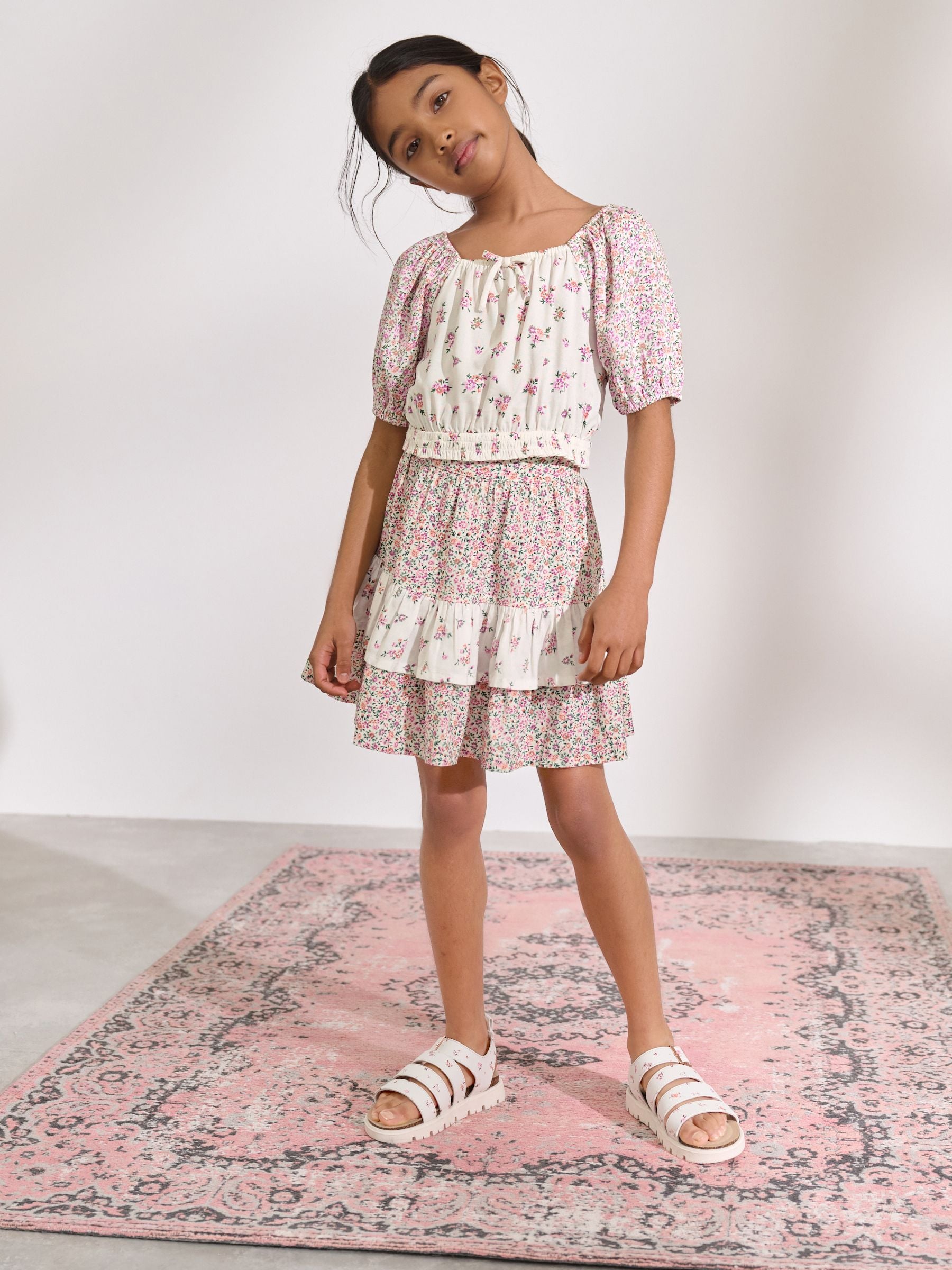 Pink Ditsy Top and Skirt Set (3-16yrs)