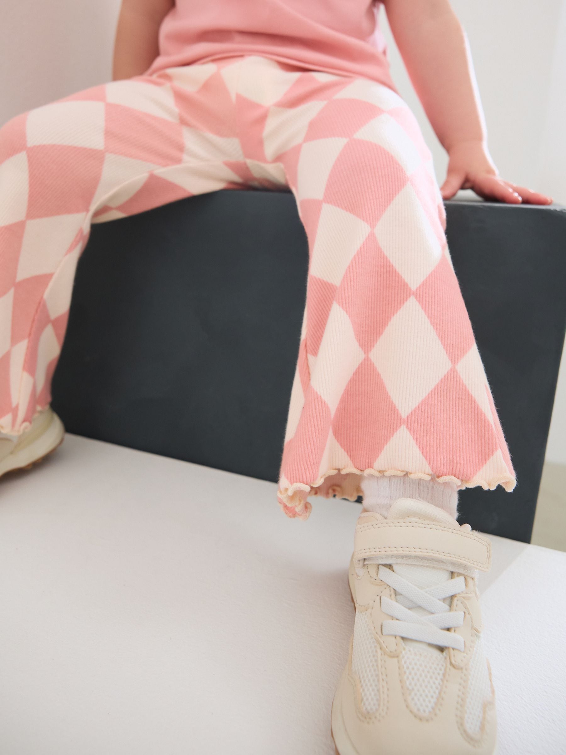 Pink Harlequin Rib Flare Leggings (3mths-7yrs)