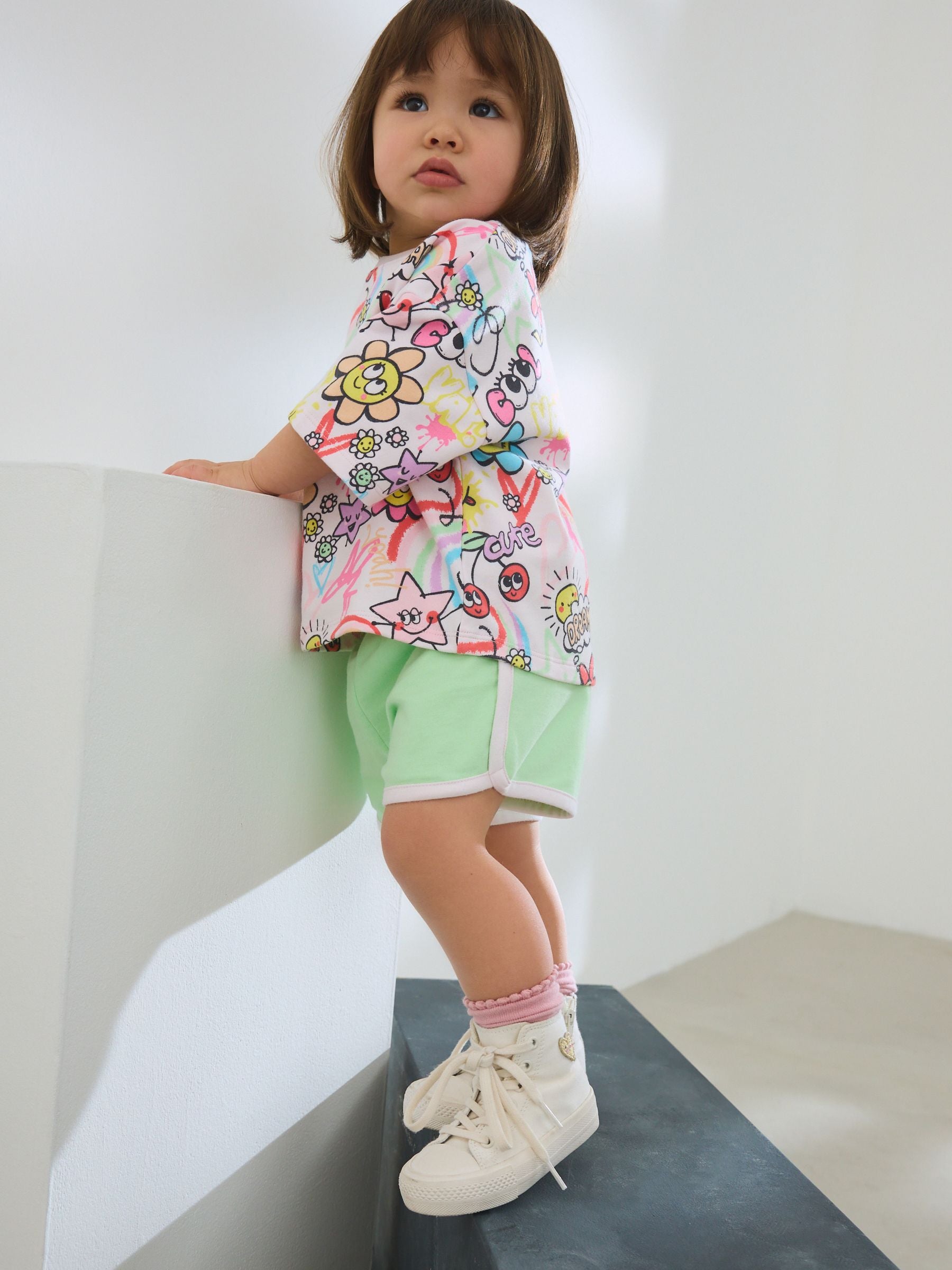 Pink Doodle Graffiti 100% Cotton Top & Shorts Set (3mths-7yrs)