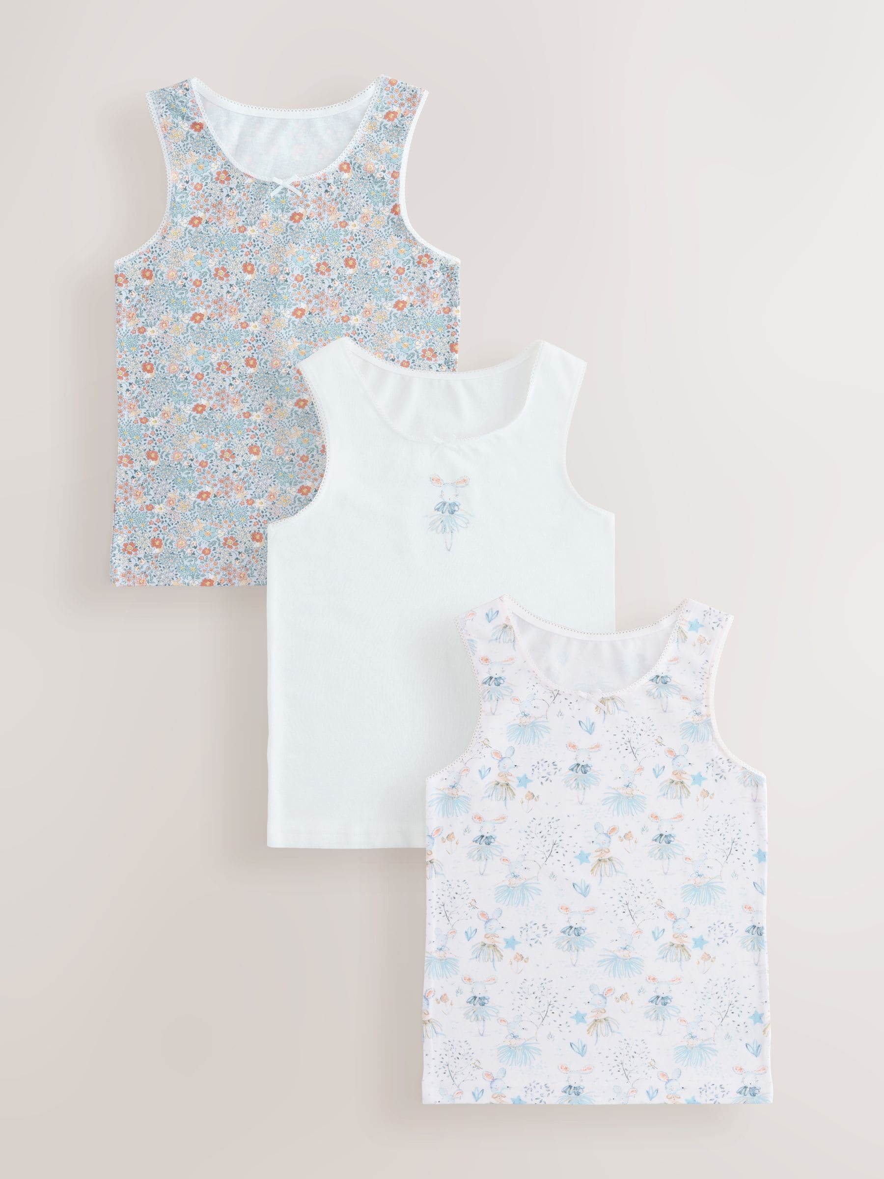 Pink Mouse Printed Vests 3 Pack (1.5-16yrs)