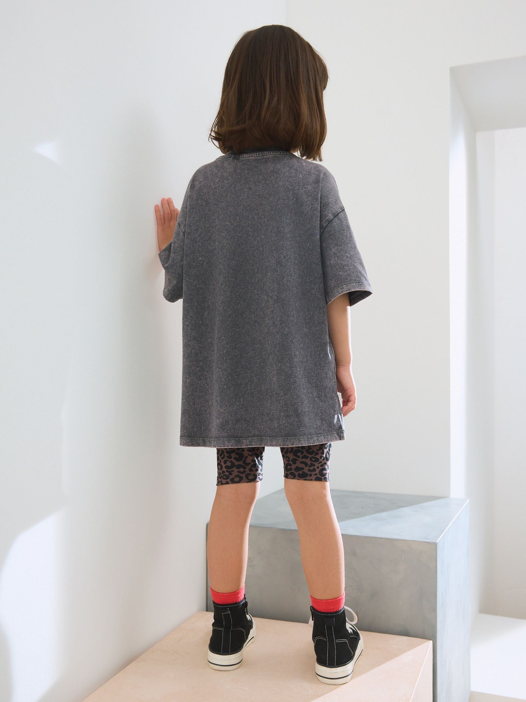 Charcoal Grey Rolling Stones Oversized License T-Shirt & Cycle Shorts Set (3-16yrs)