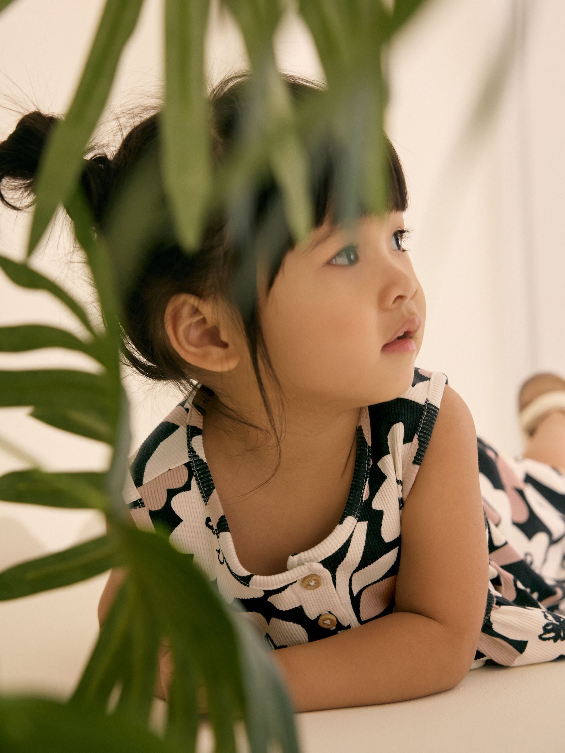 Monochrome Floral Jersey Rib Playsuit (3mths-7yrs)