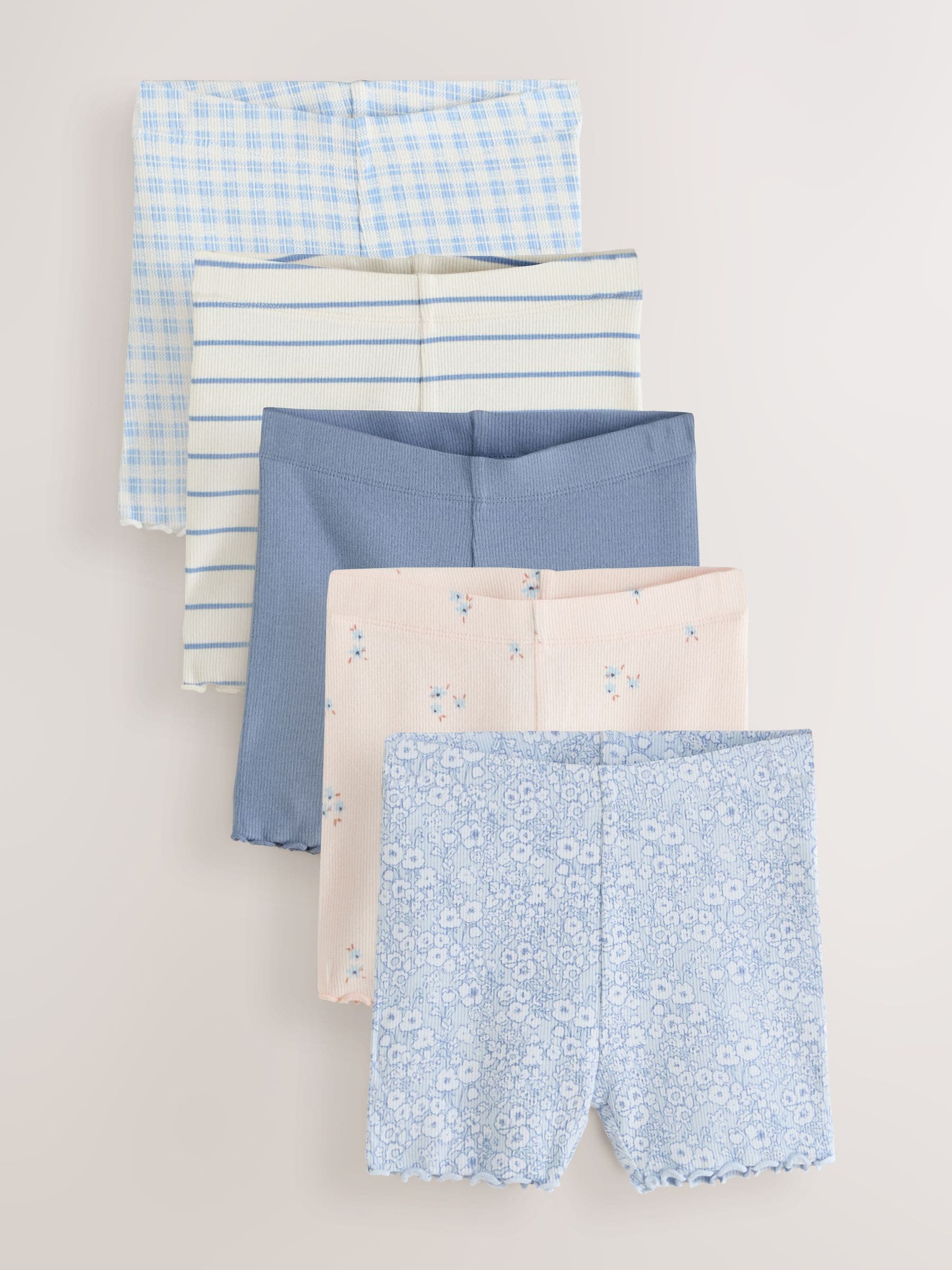 Blue Ribbed Shorts 5 Pack (3mths-7yrs)
