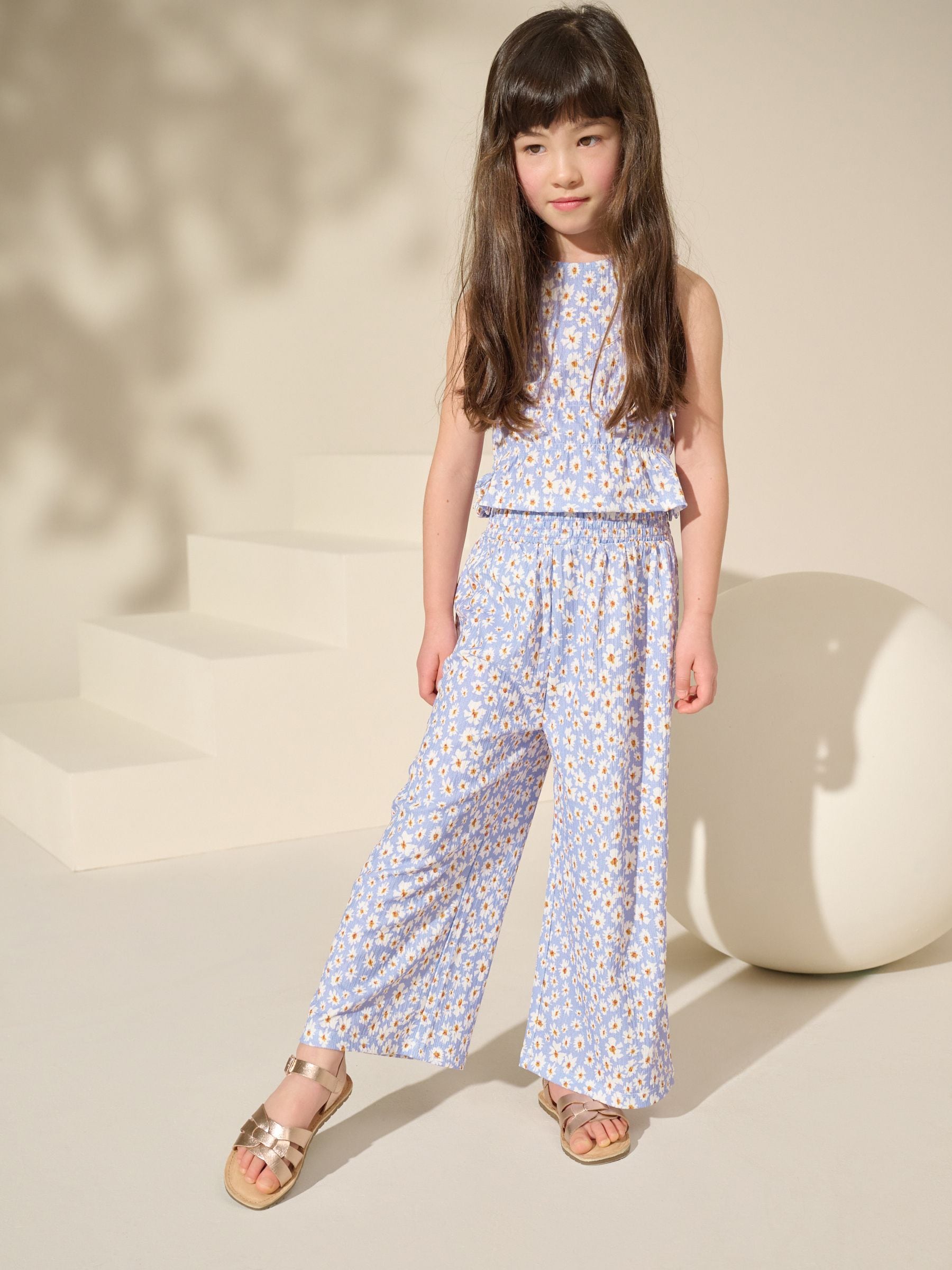 Lilac Purple Floral Top and Wide Leg Trousers Set (3-16yrs)