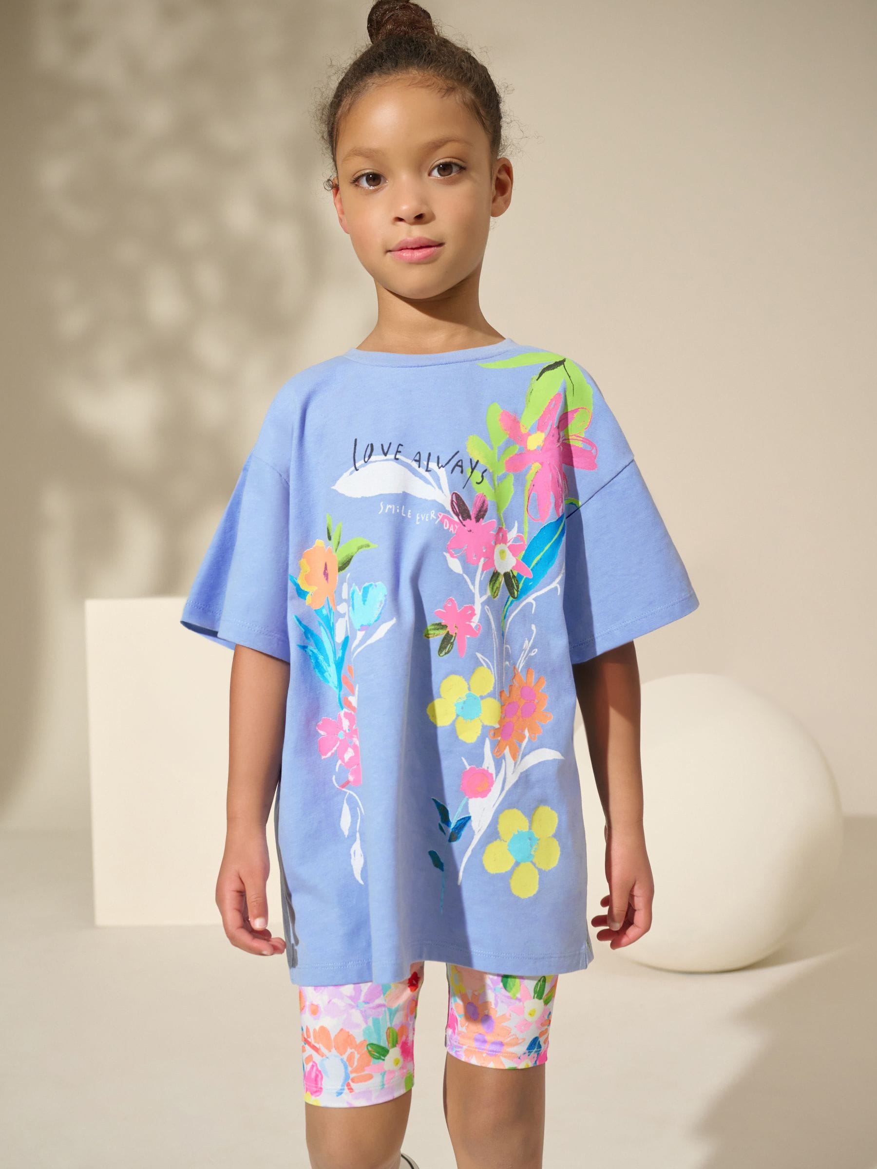 Blue Floral T-Shirt And Cycling Shorts Set (3-16yrs)