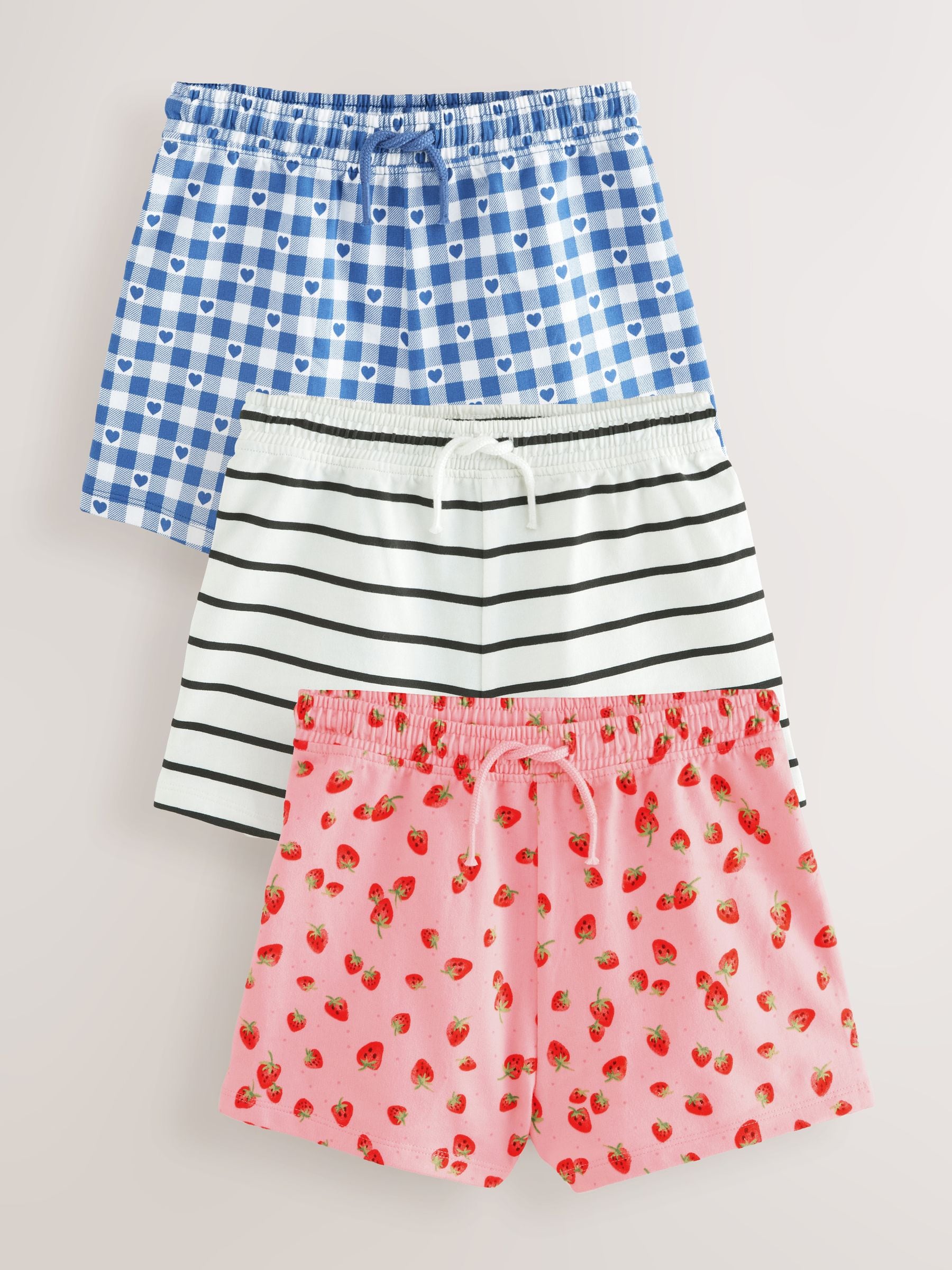 Blue/Stripe/Strawberry Pull On Shorts 3 Pack (3-16yrs)