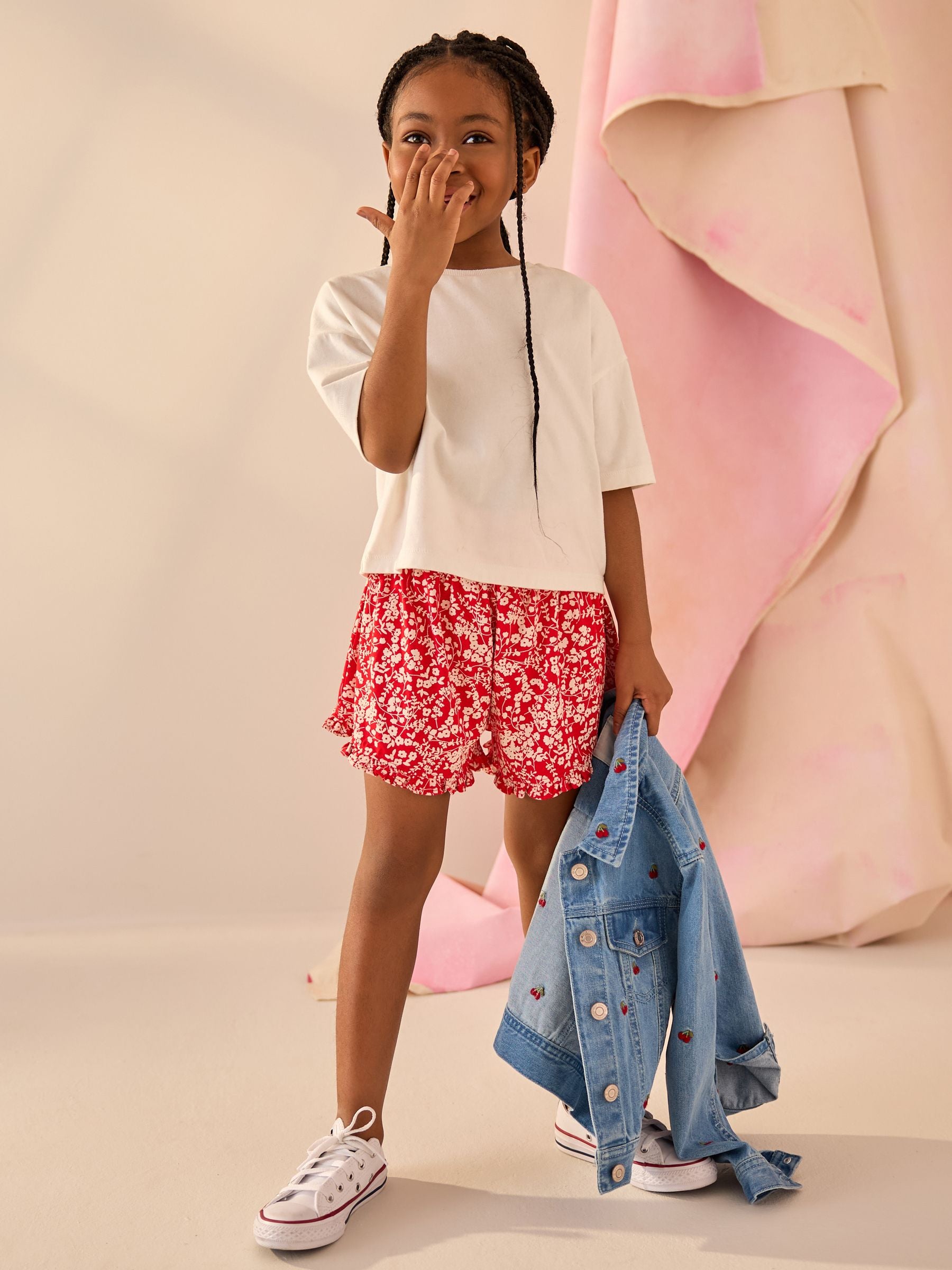 Red Ditsy Floral Print Pull On Jersey Shorts (3-16yrs)