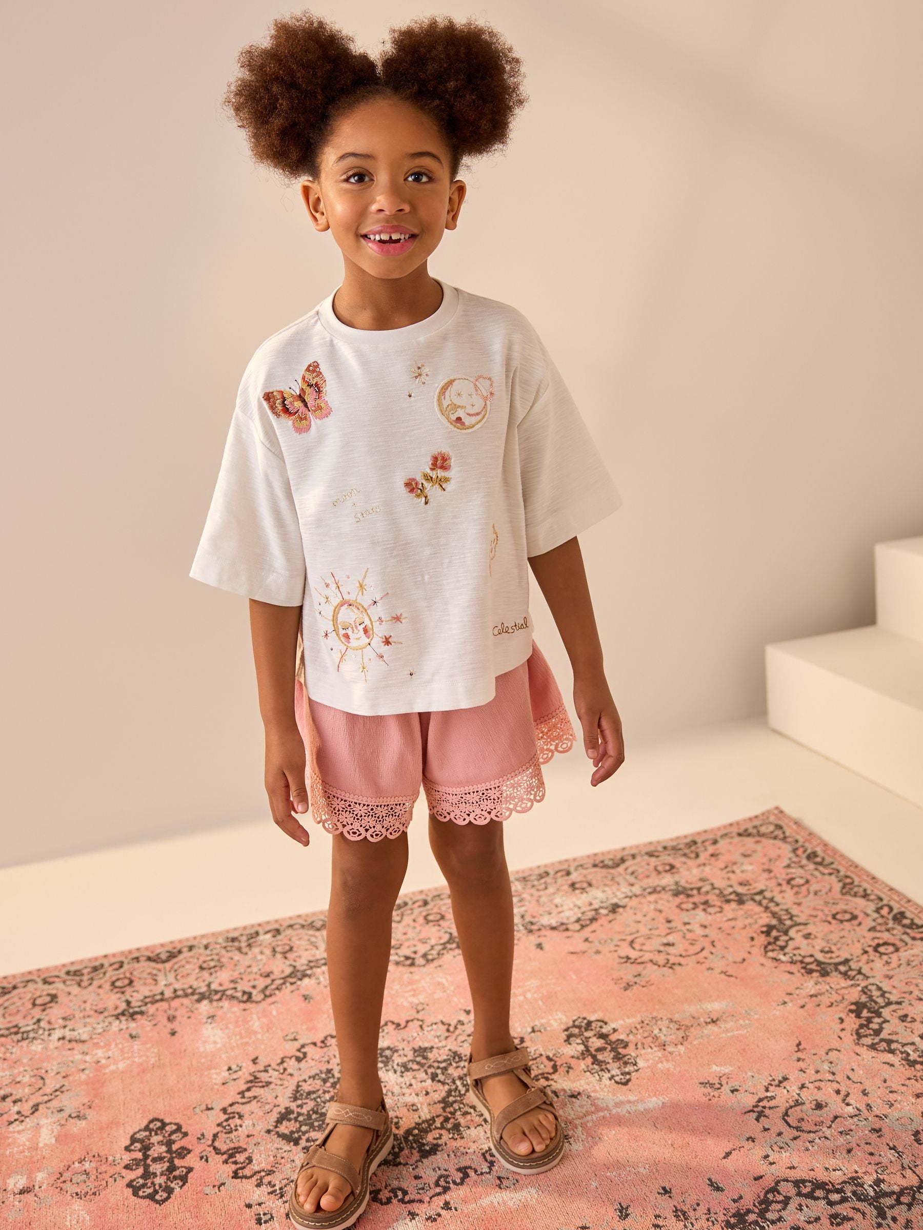 Pink Lace Trim Pull On Short Skirt (3-16yrs)