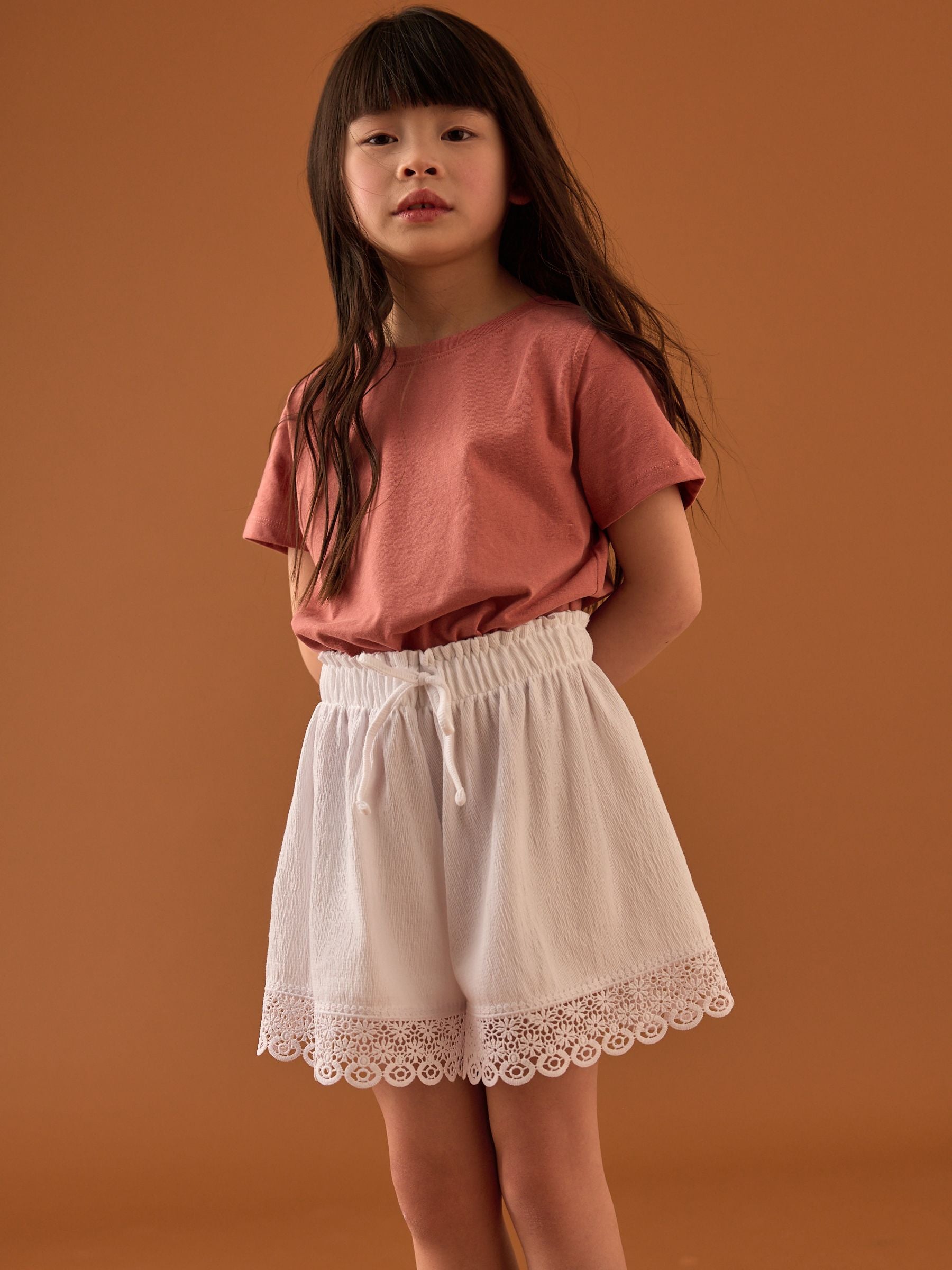 White Lace Trim Pull On Short Skirt (3-16yrs)