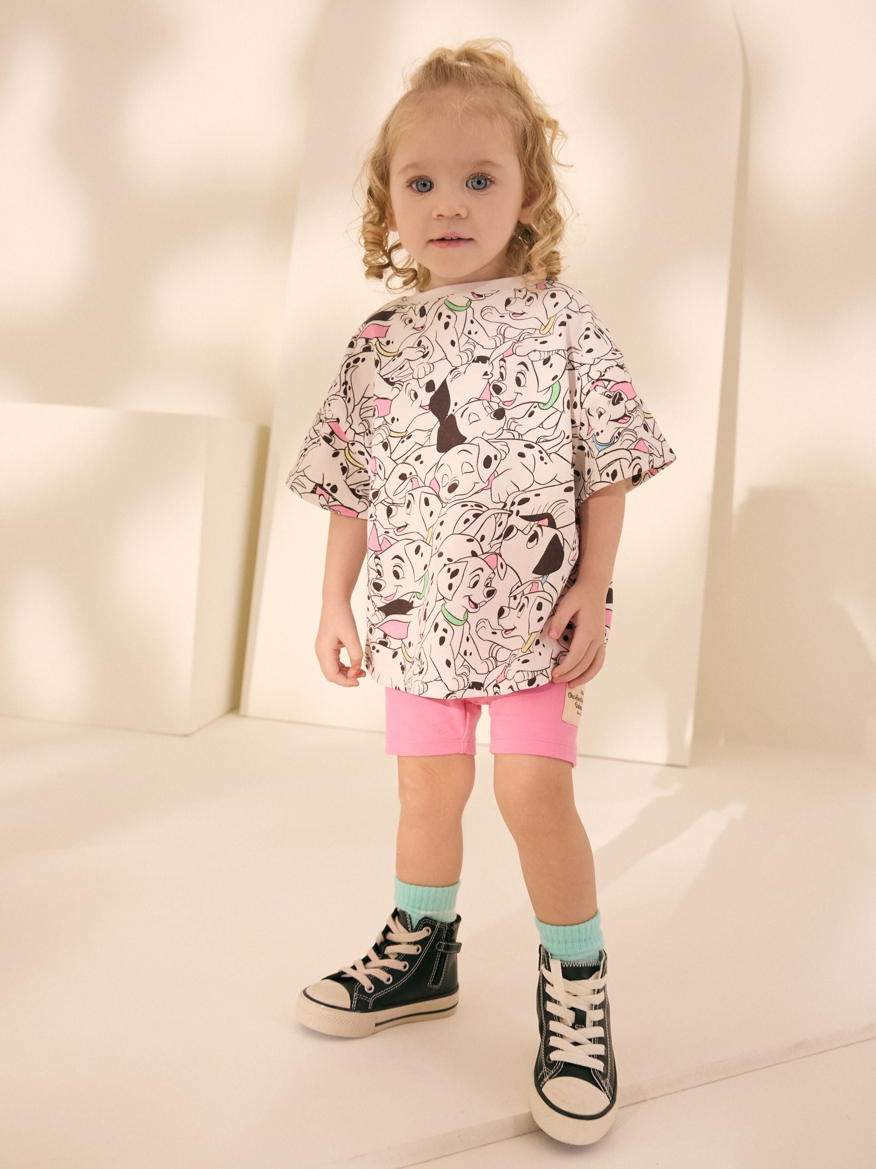 White and Pink Disney 101 Dalmations Short Sleeve T-Shirt and Cycle Shorts Set (3mths-7yrs)