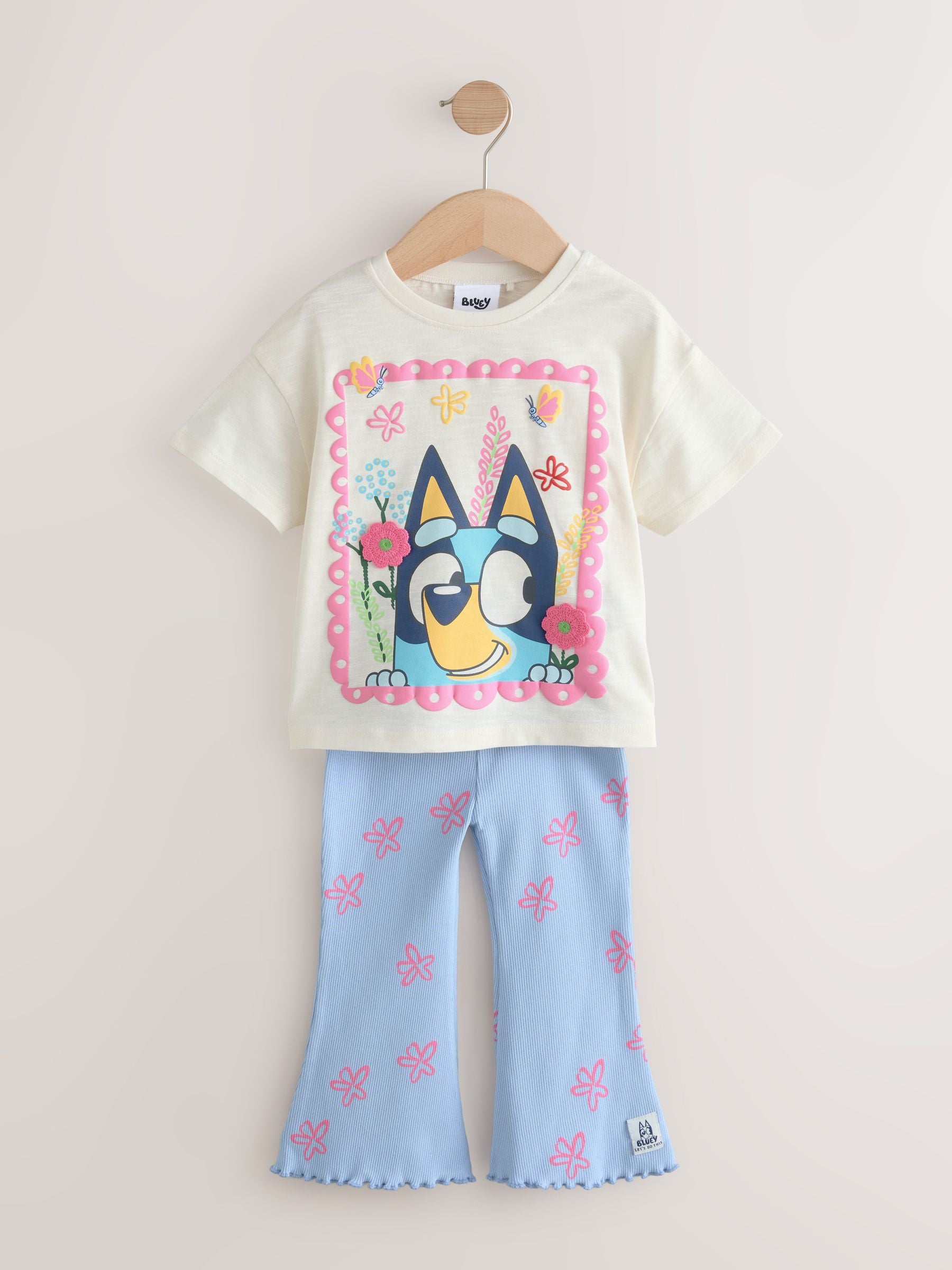 Blue/Ecru Bluey Short Sleeve T Shirt and Flare Leggings Set (3mths-7yrs)